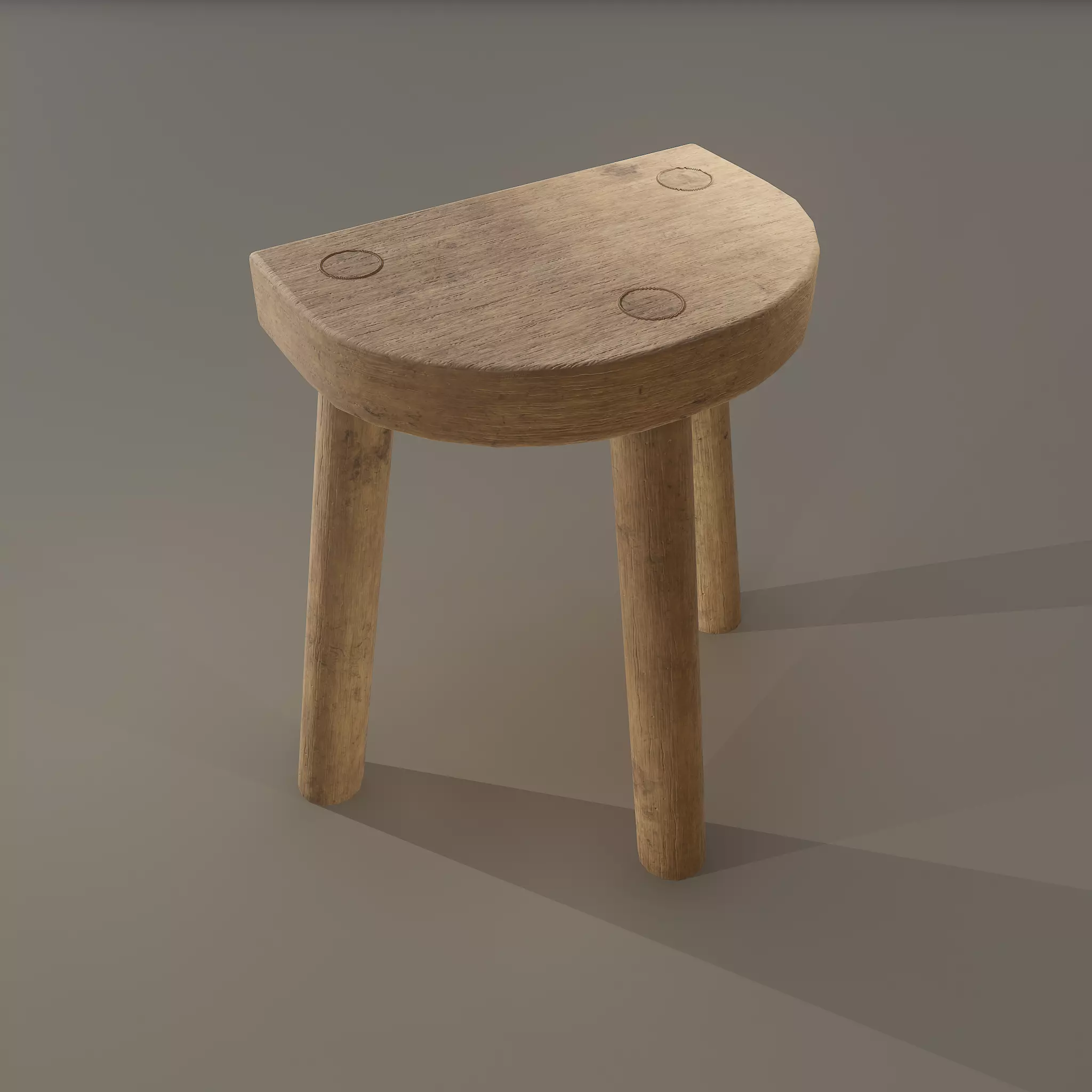 3 Legged Wooden Stool Free low-poly 3D model_0