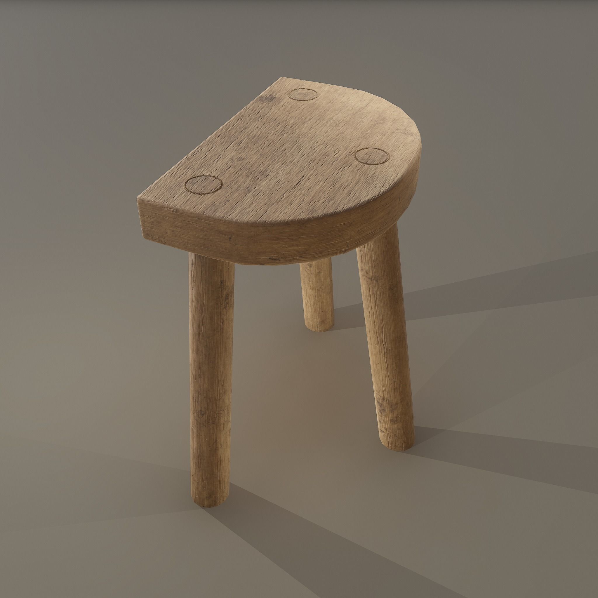 3 Legged Wooden Stool Free low-poly 3D model_2