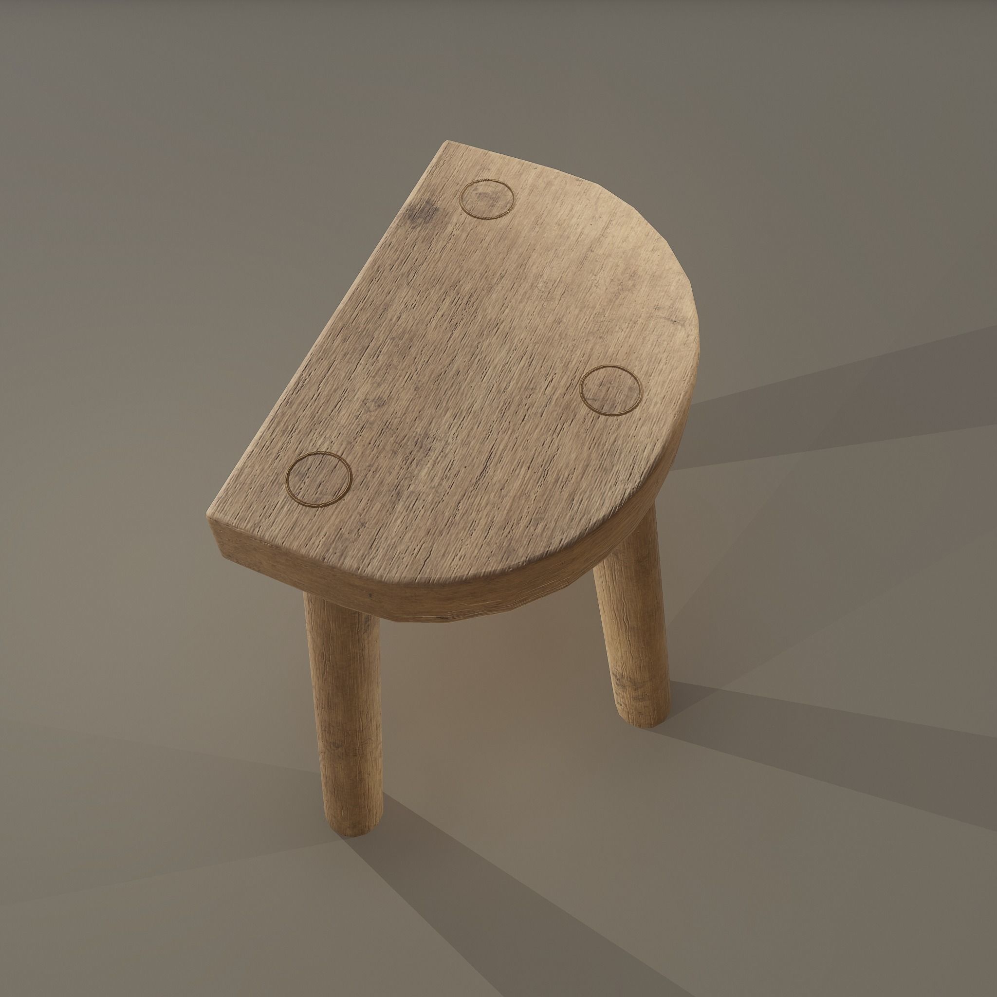 3 Legged Wooden Stool Free low-poly 3D model_11