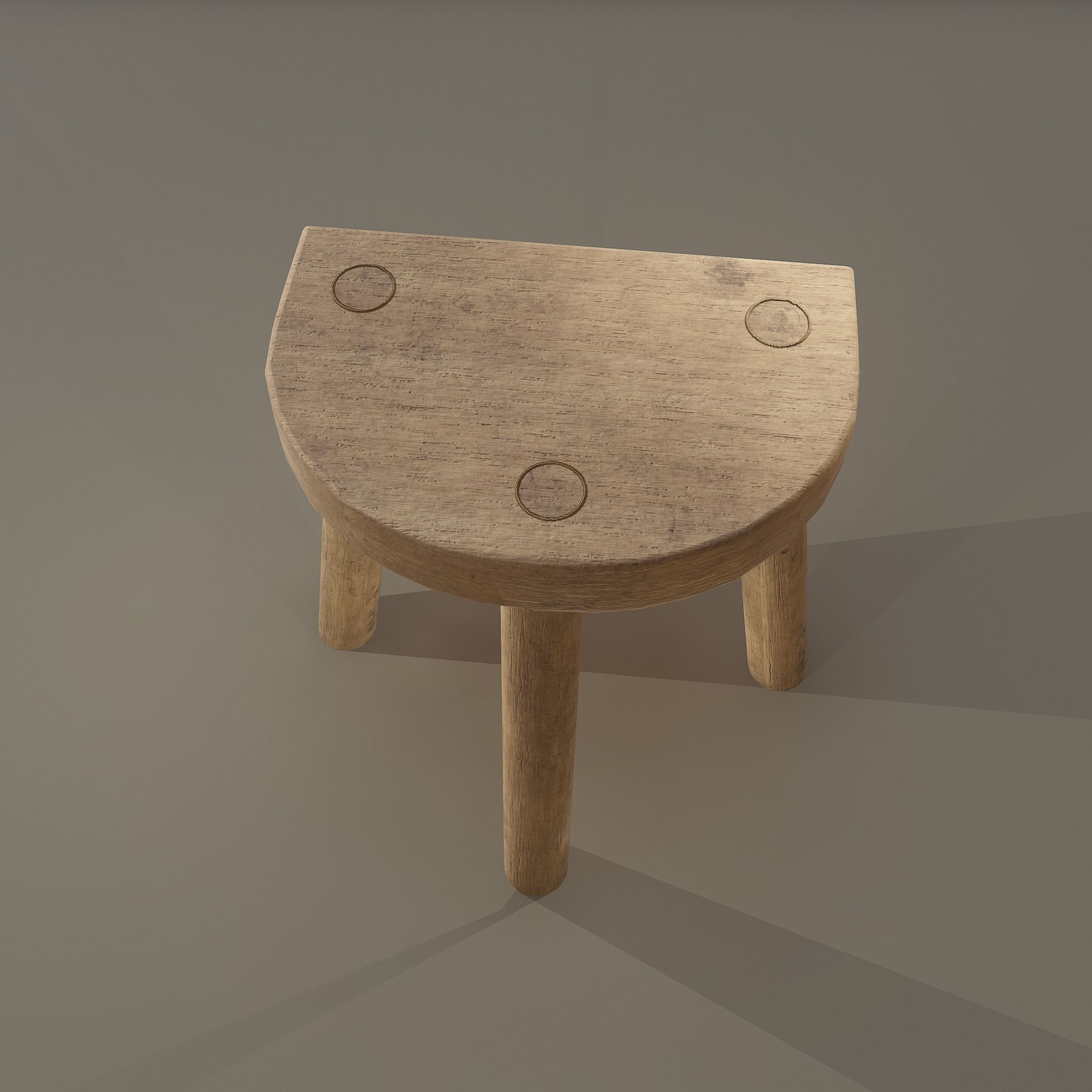 3 Legged Wooden Stool Free low-poly 3D model_18