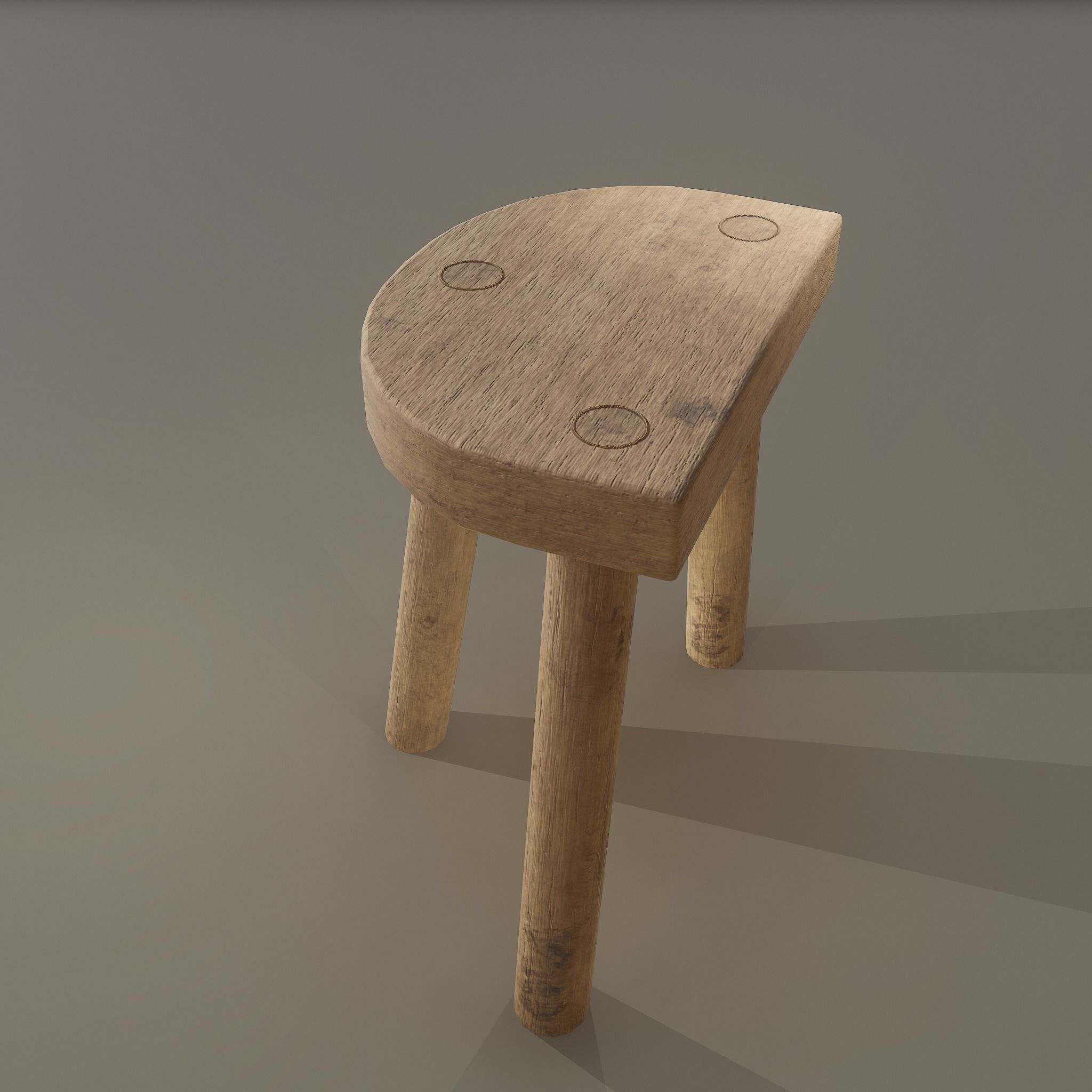 3 Legged Wooden Stool Free low-poly 3D model_7