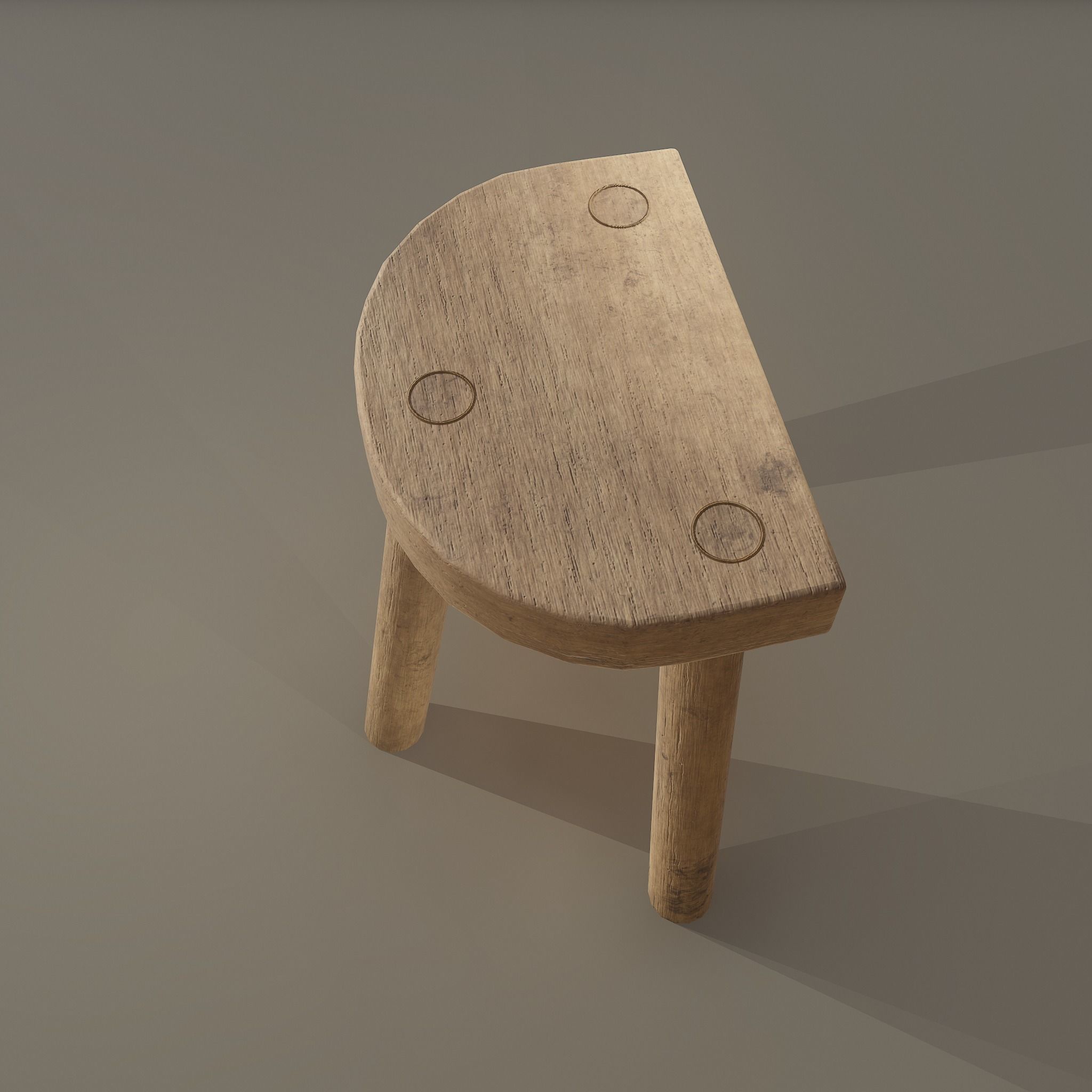 3 Legged Wooden Stool Free low-poly 3D model_17