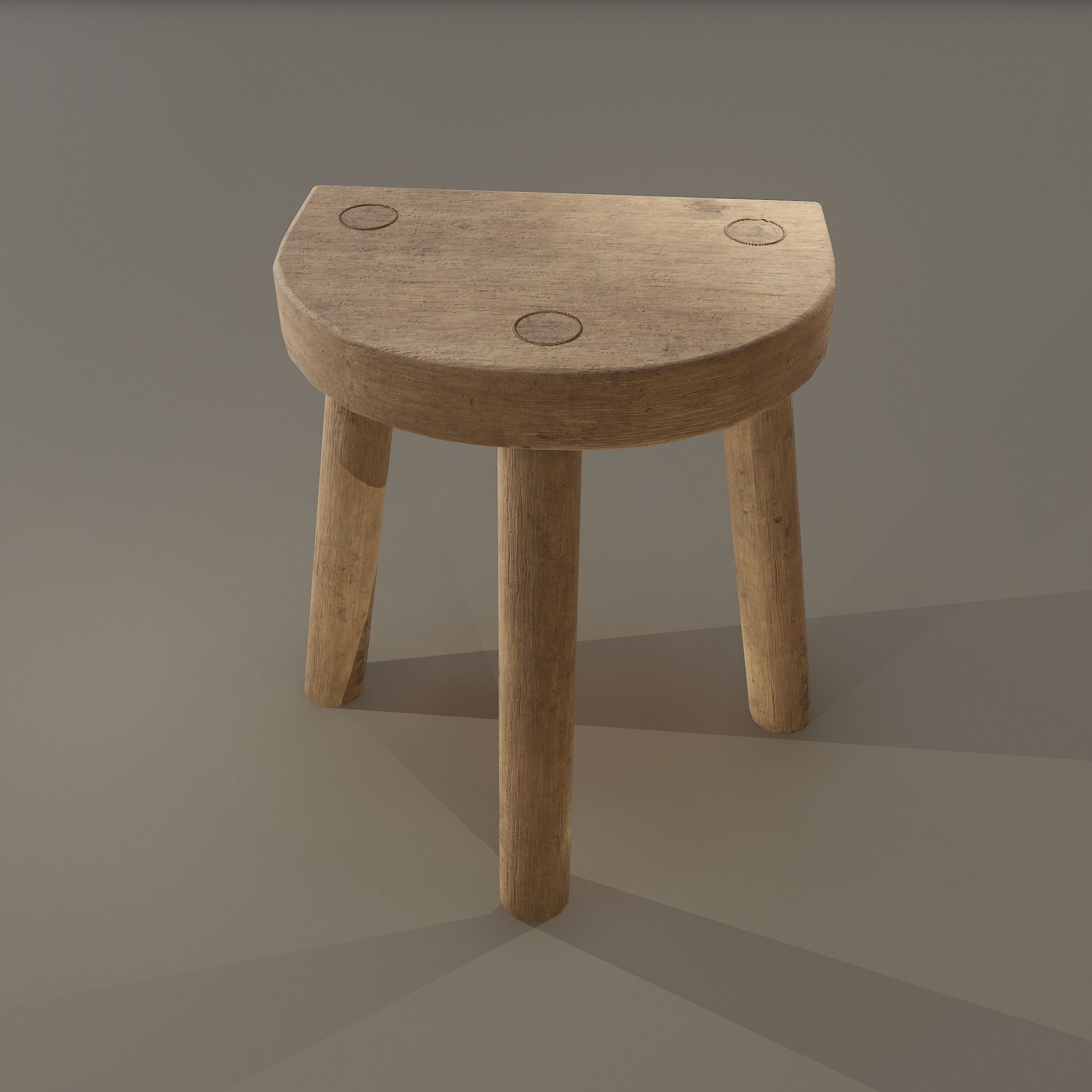 3 Legged Wooden Stool Free low-poly 3D model_10