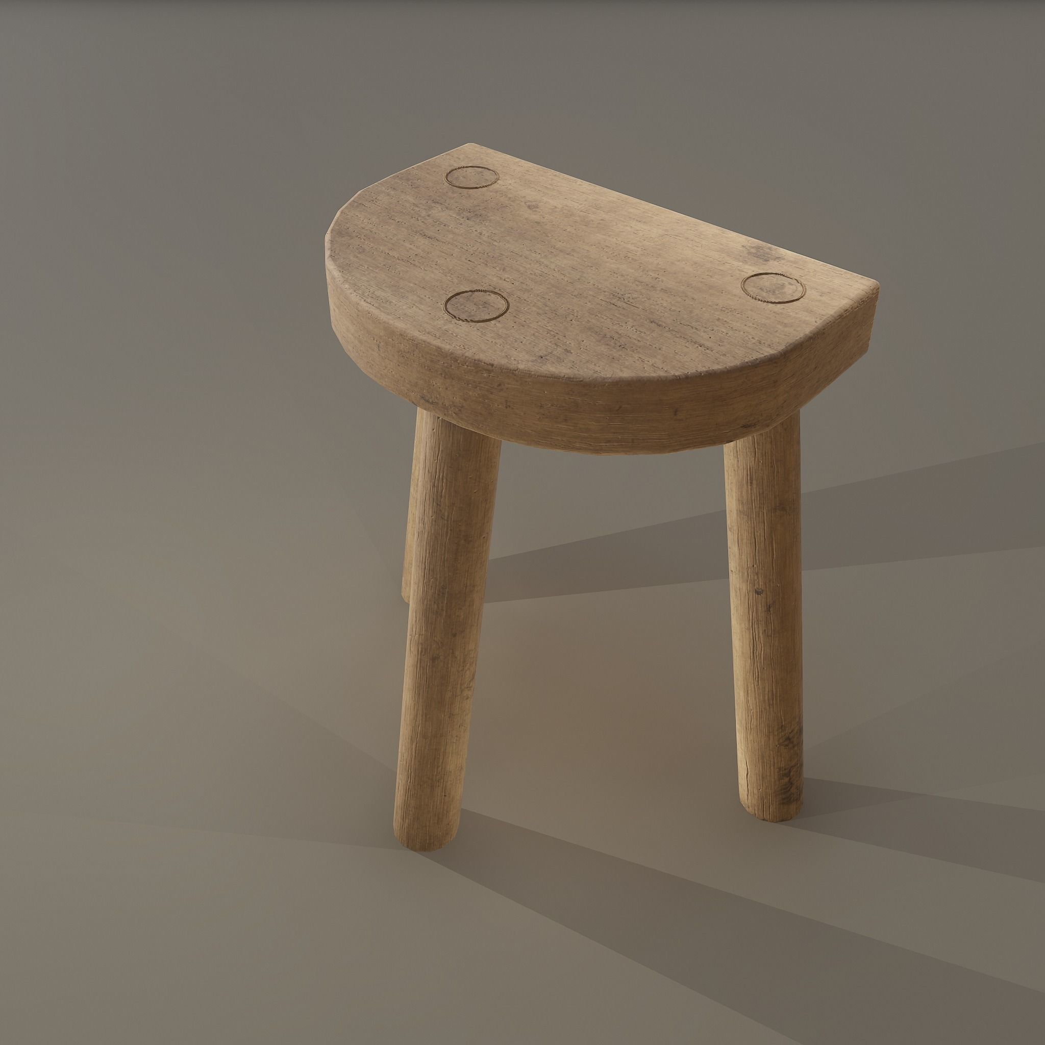 3 Legged Wooden Stool Free low-poly 3D model_9