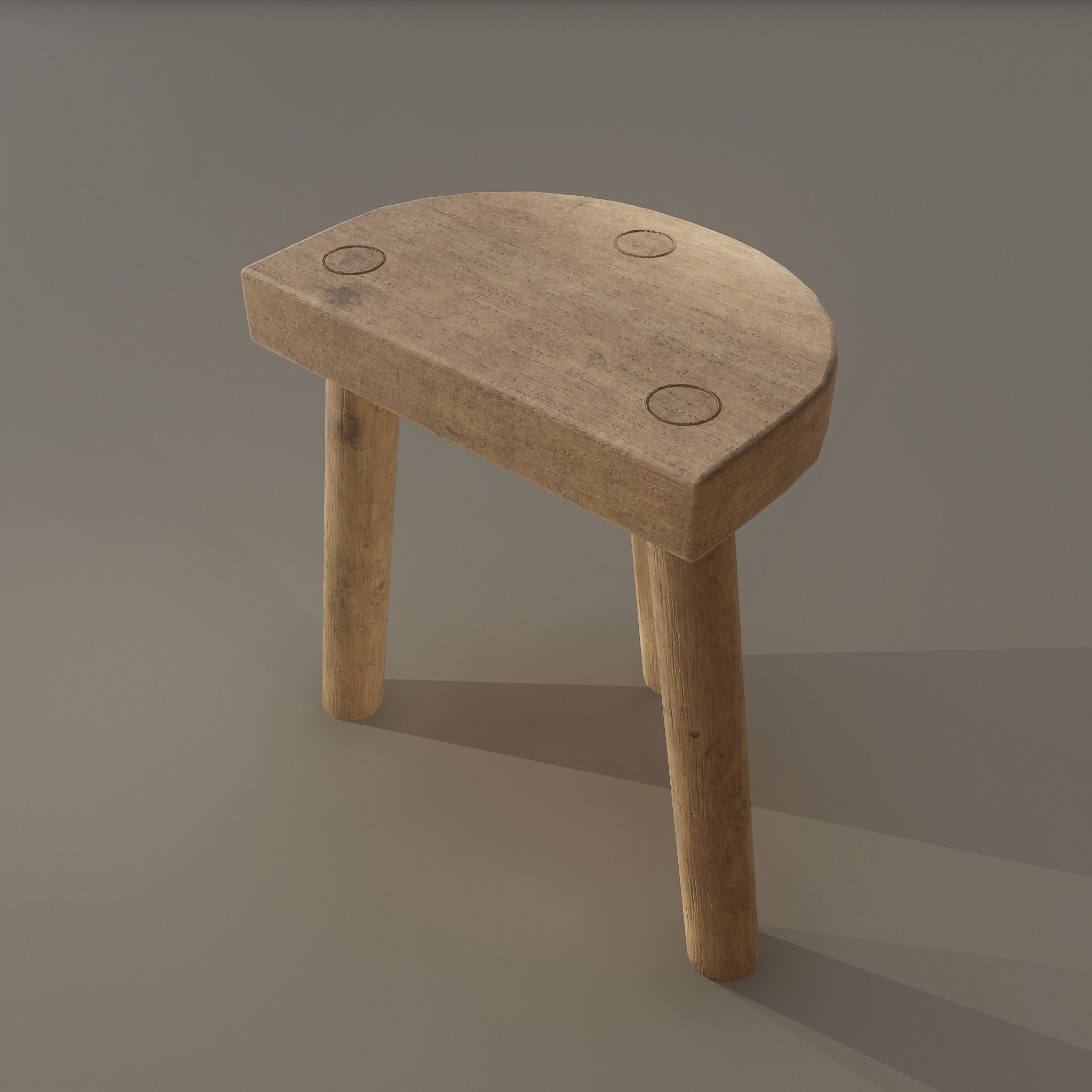 3 Legged Wooden Stool Free low-poly 3D model_4