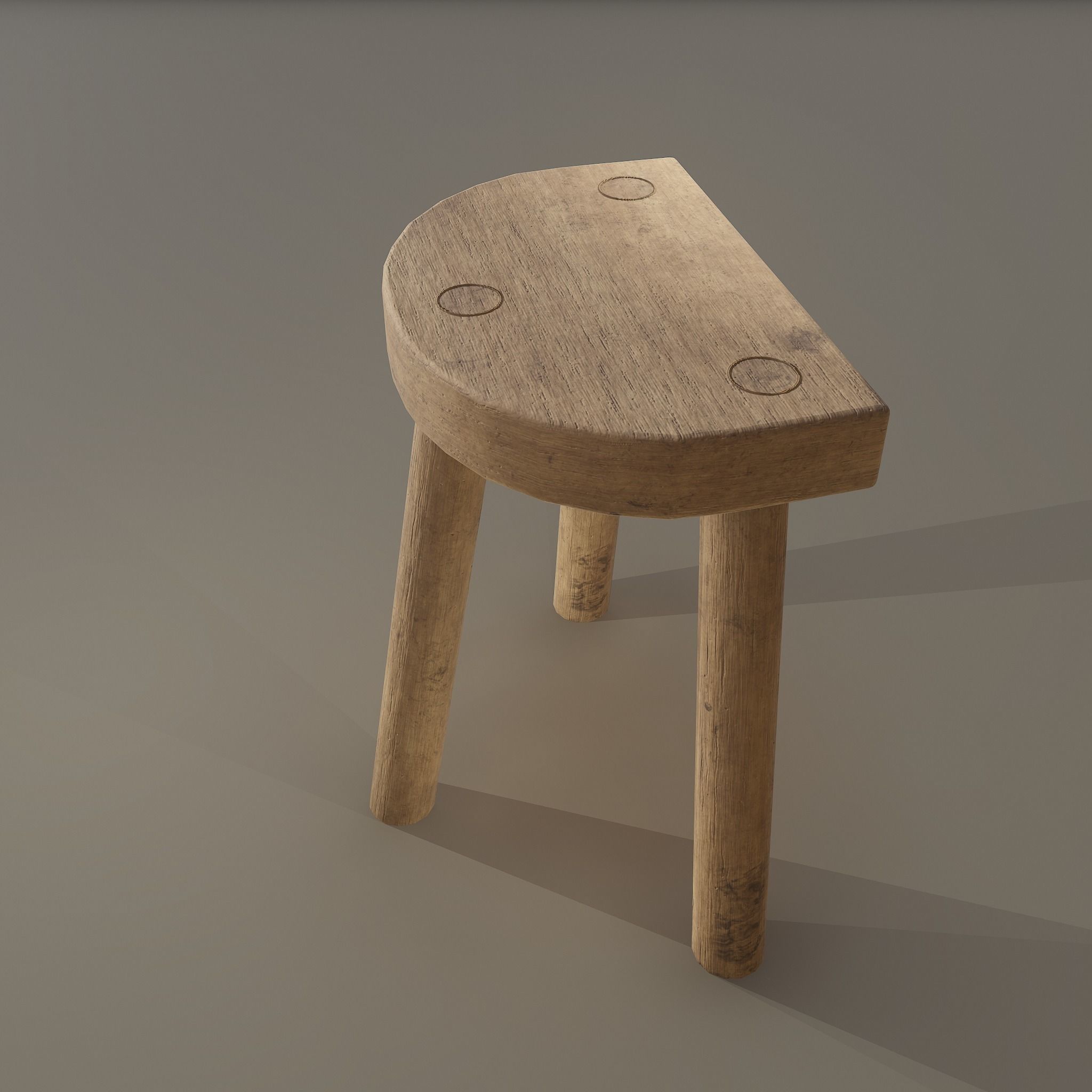 3 Legged Wooden Stool Free low-poly 3D model_8