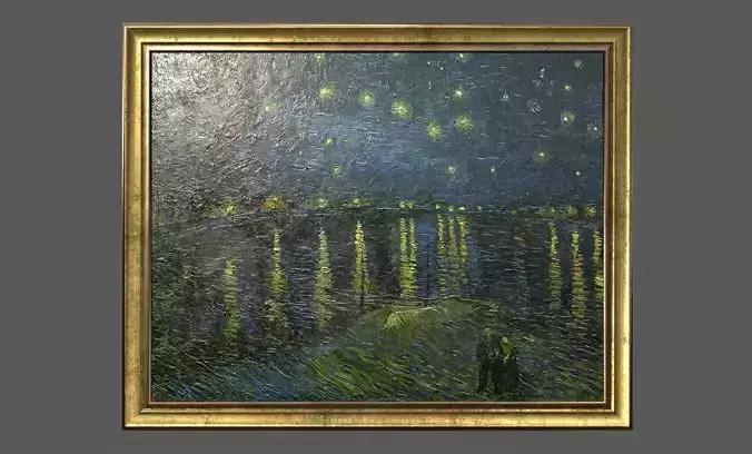 Bronze Frame with Stretcher and Van Gogh Oil Painting Low-poly 3D model