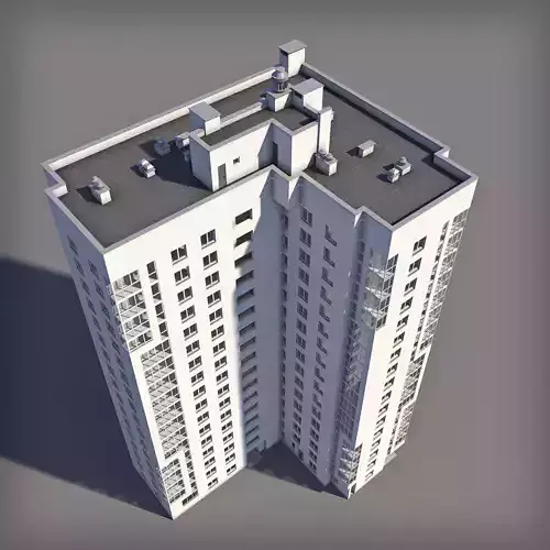3DSwik apartment building with roof 3D model