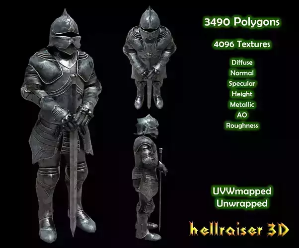 Armored Knight - PBR - Textured Low-poly 3D model
