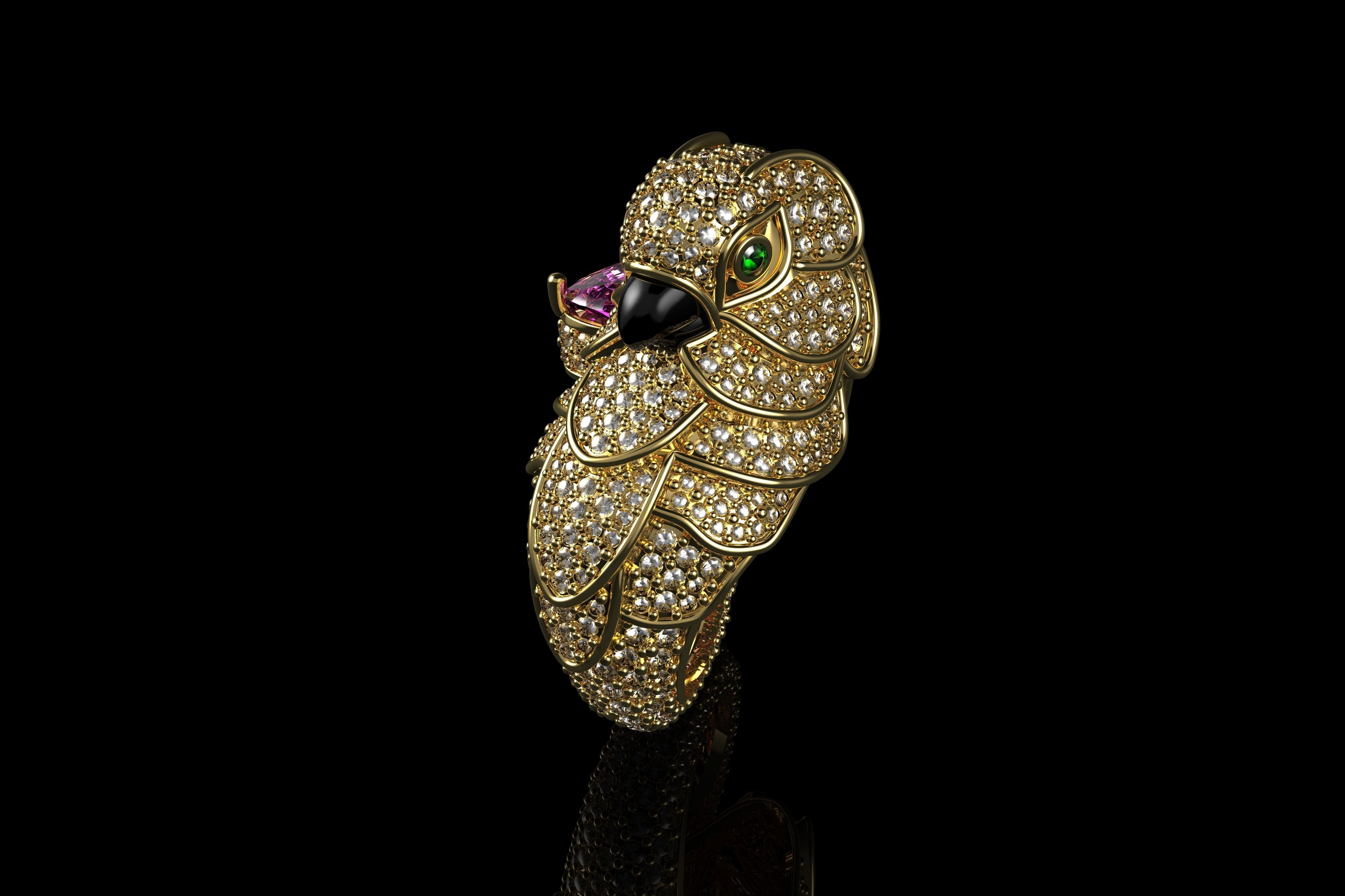 Sapphire Parrot Diamond Ring 3D print model_8