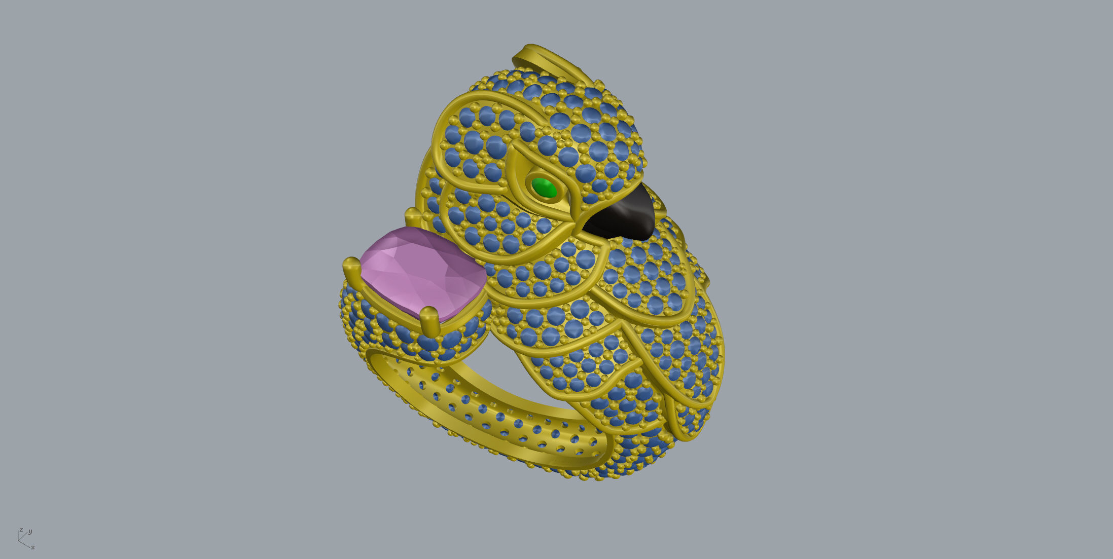 Sapphire Parrot Diamond Ring 3D print model_11