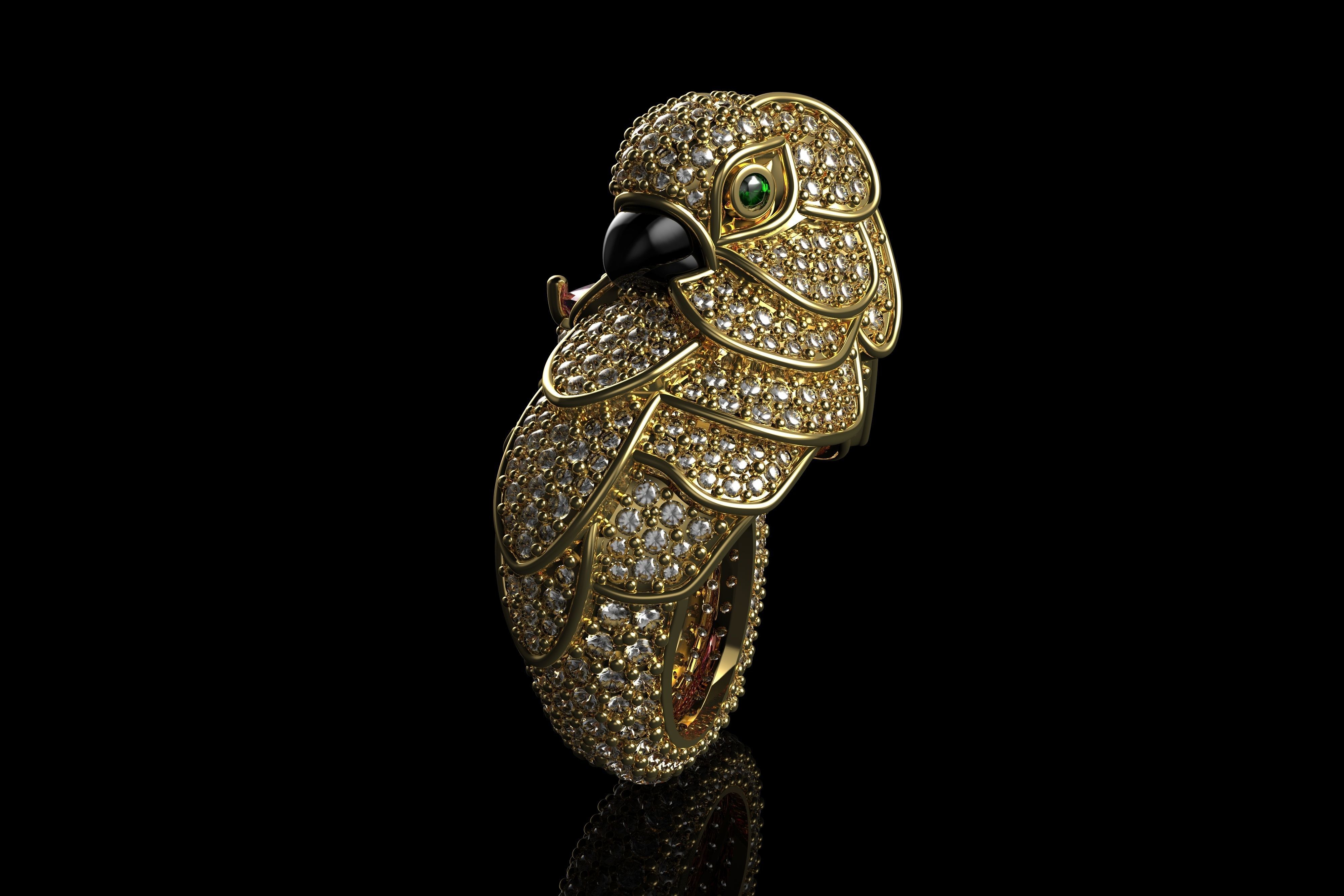 Sapphire Parrot Diamond Ring 3D print model_3