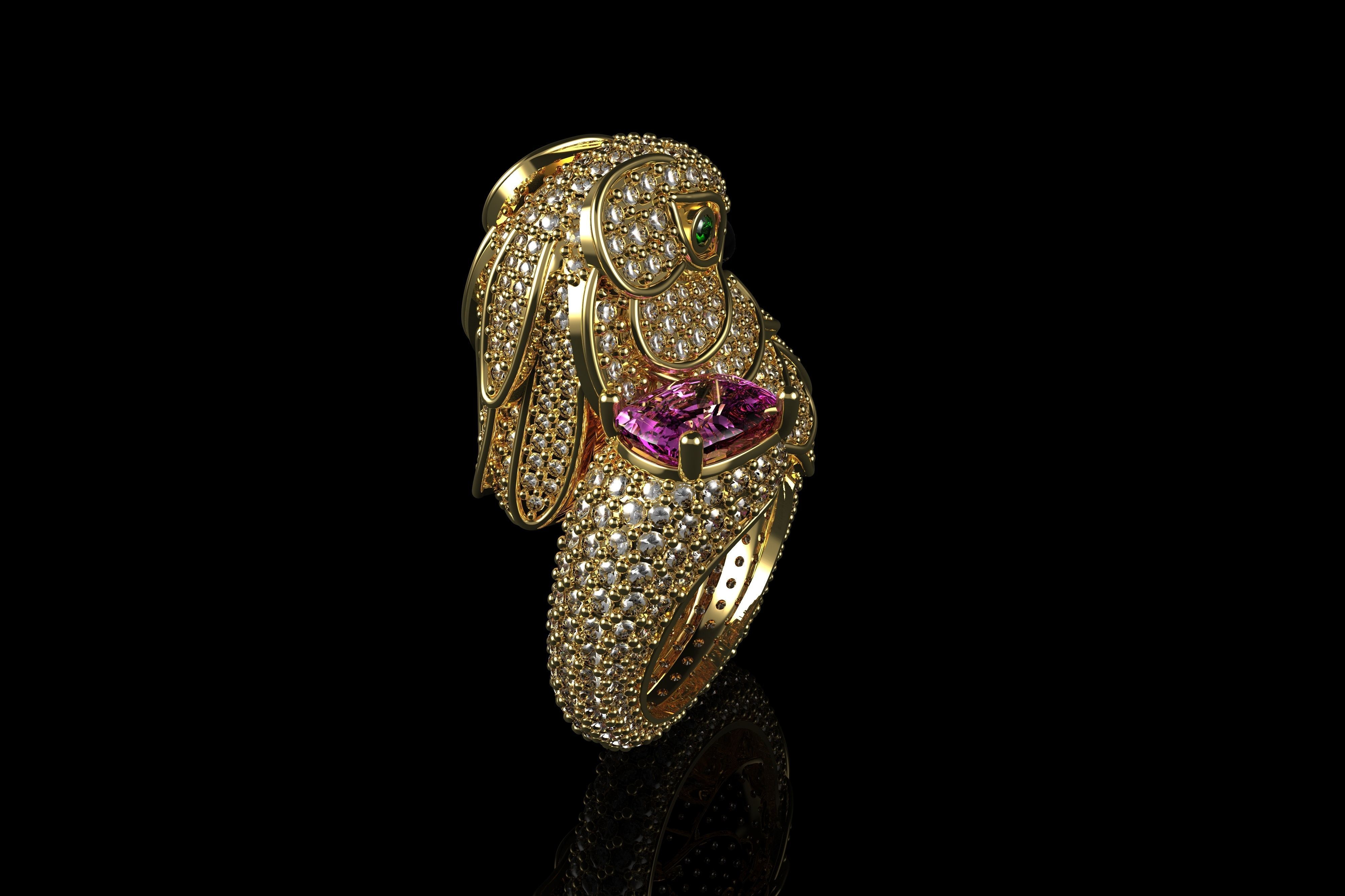 Sapphire Parrot Diamond Ring 3D print model_4