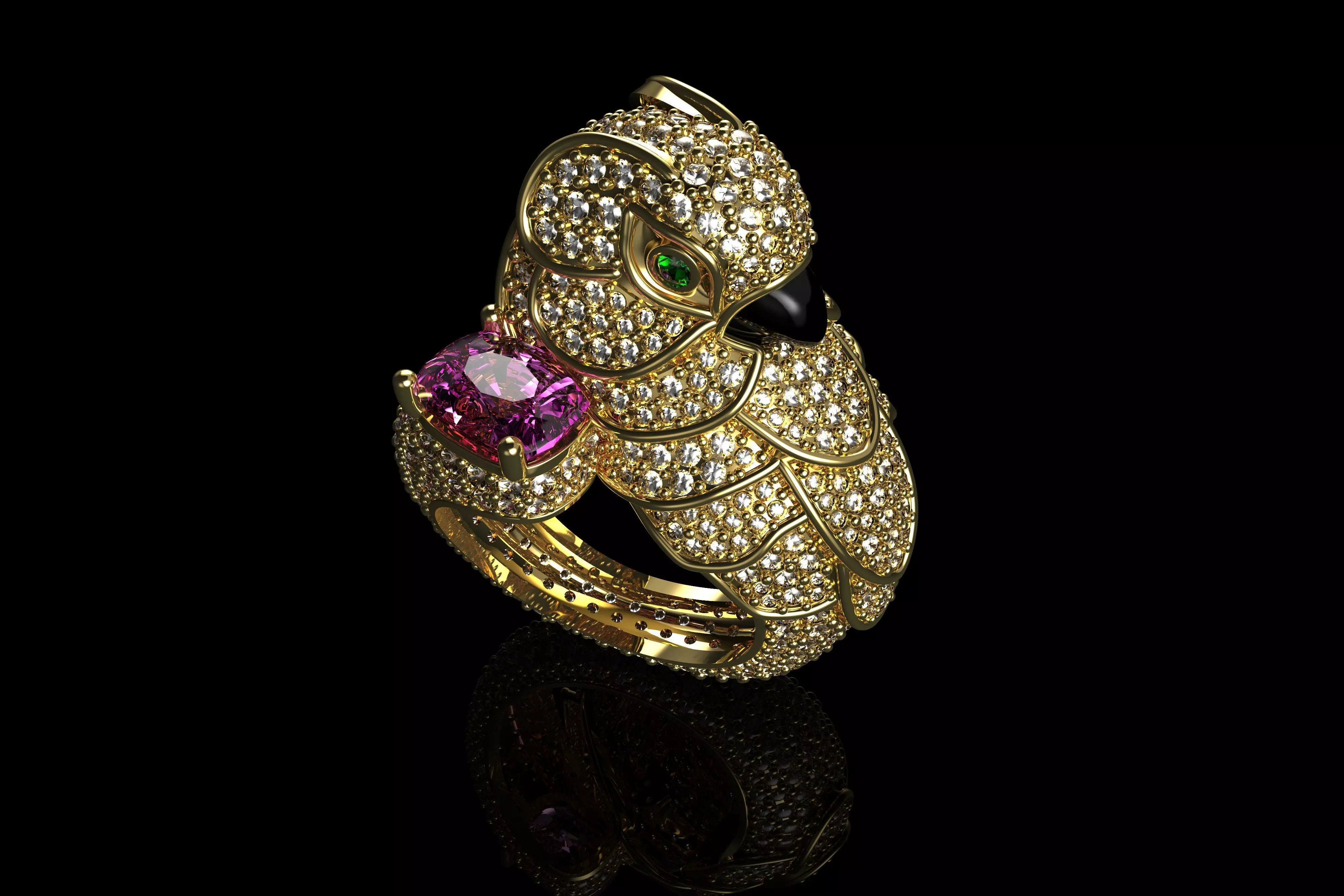 Sapphire Parrot Diamond Ring 3D print model_0