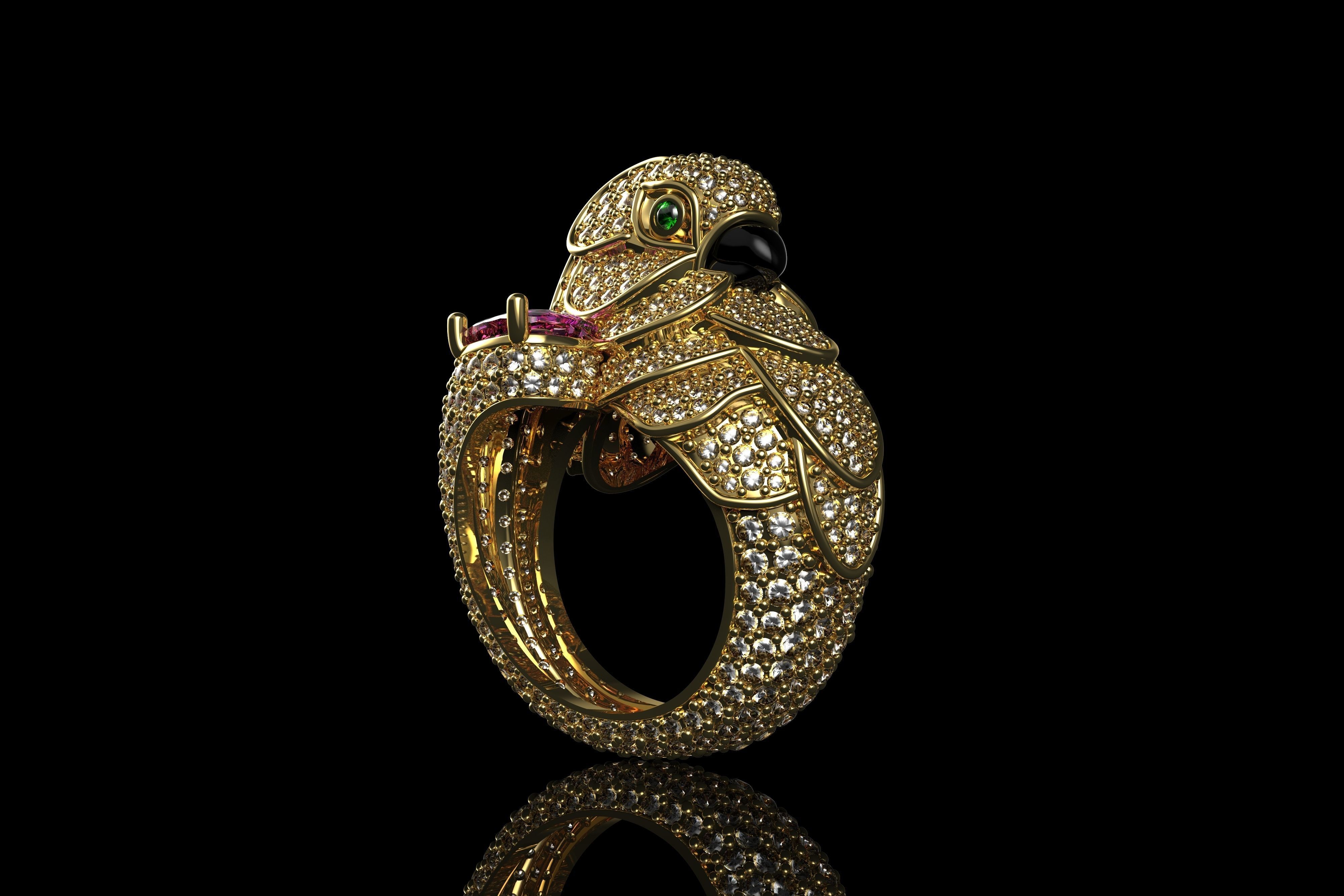 Sapphire Parrot Diamond Ring 3D print model_7