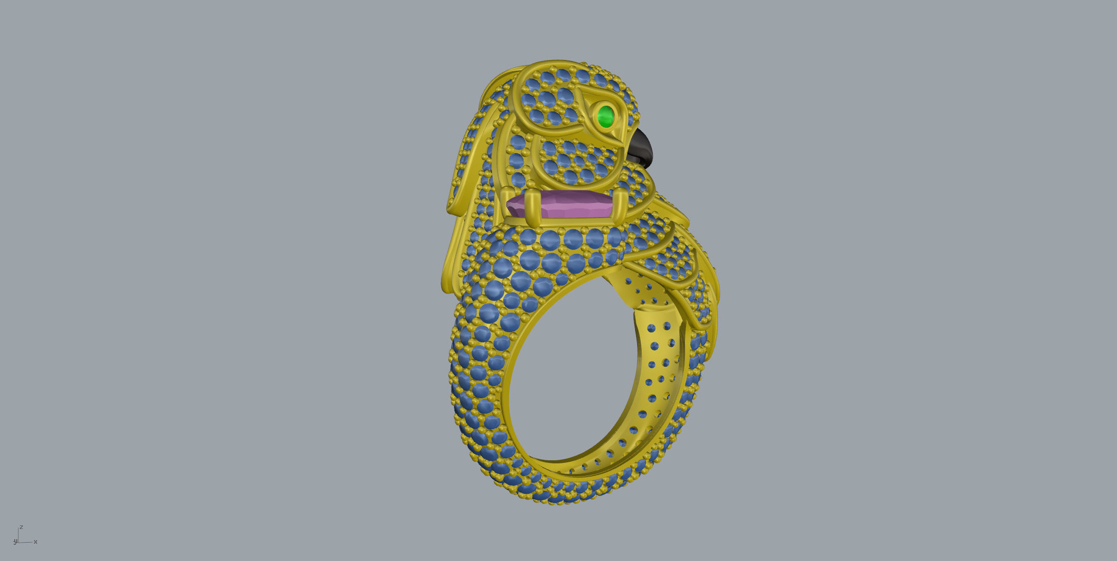 Sapphire Parrot Diamond Ring 3D print model_14