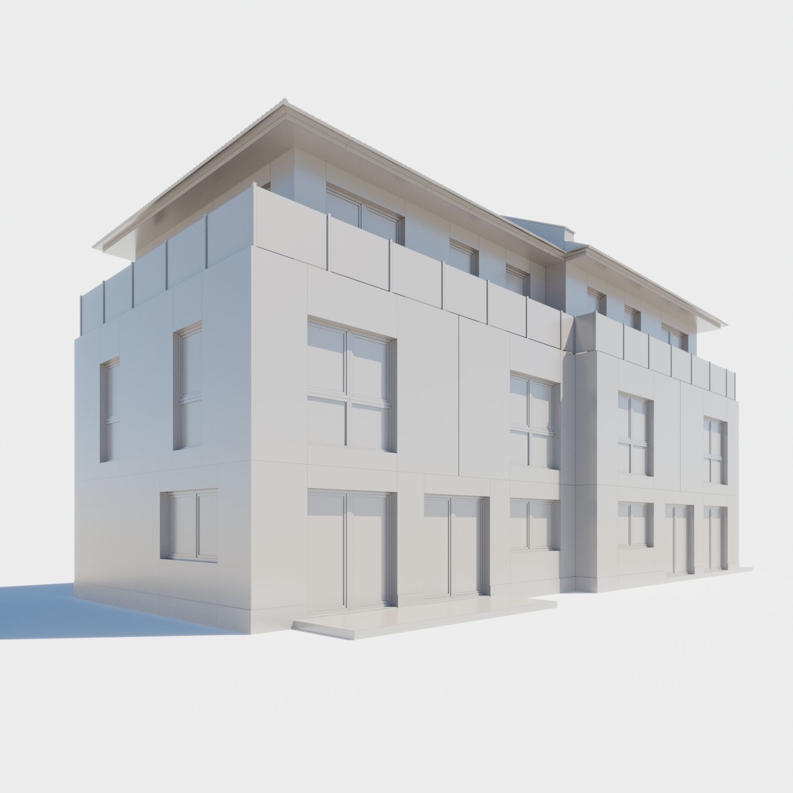 Build009 brick building with balconies 3D model_2