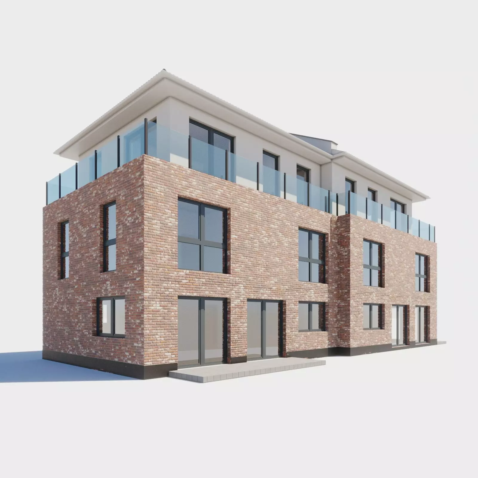 Build009 brick building with balconies 3D model_0