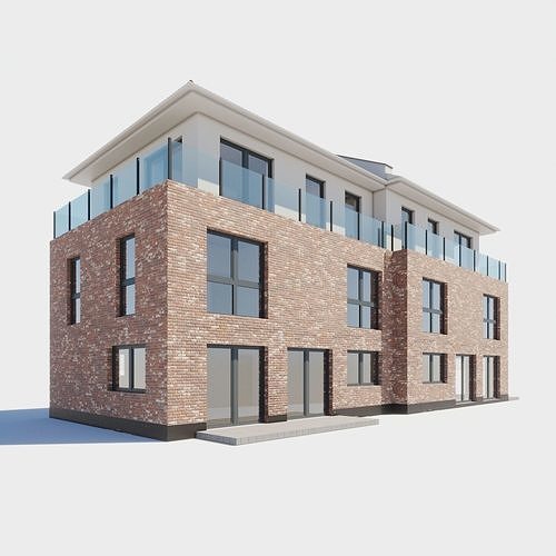 Build009 brick building with balconies 3D model