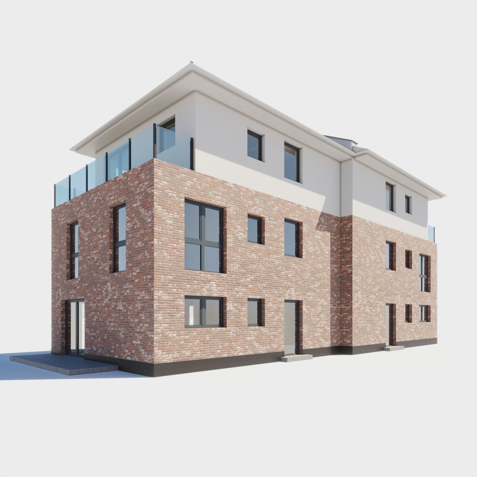 Build009 brick building with balconies 3D model_1