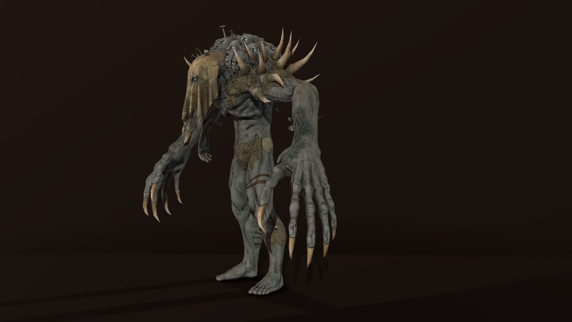 Reaper creature with long arms and claws Low-poly 3D model_22