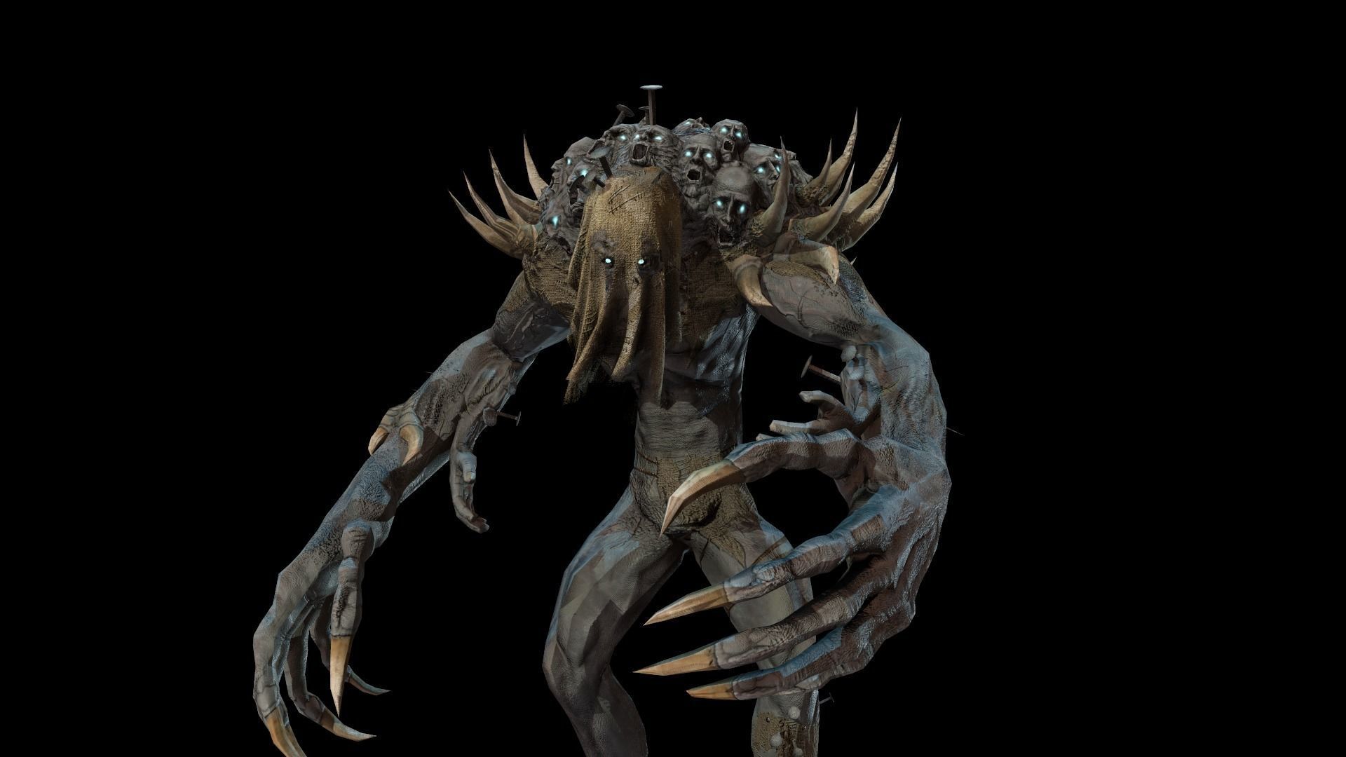 Reaper creature with long arms and claws Low-poly 3D model_21