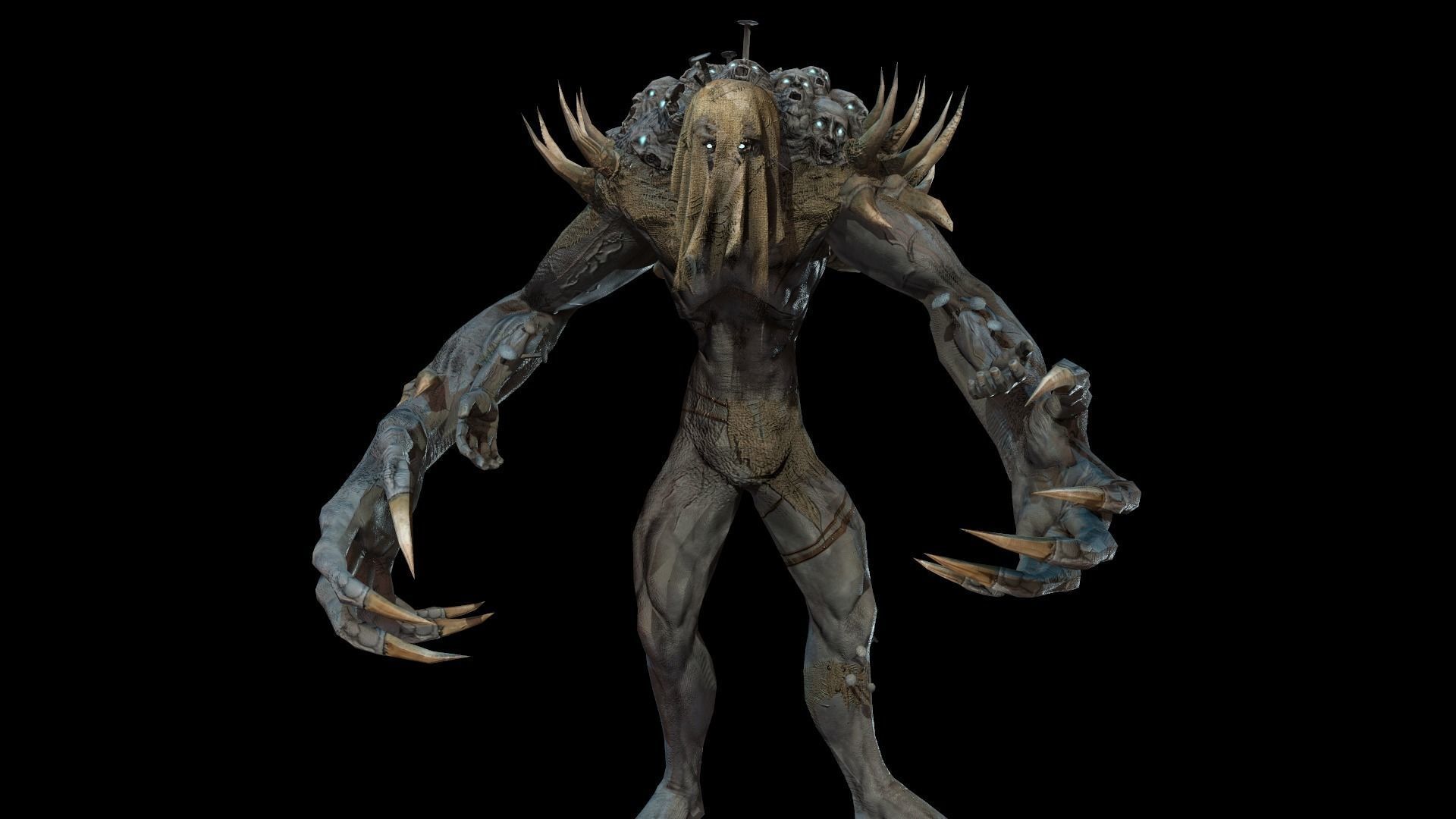 Reaper creature with long arms and claws Low-poly 3D model_17