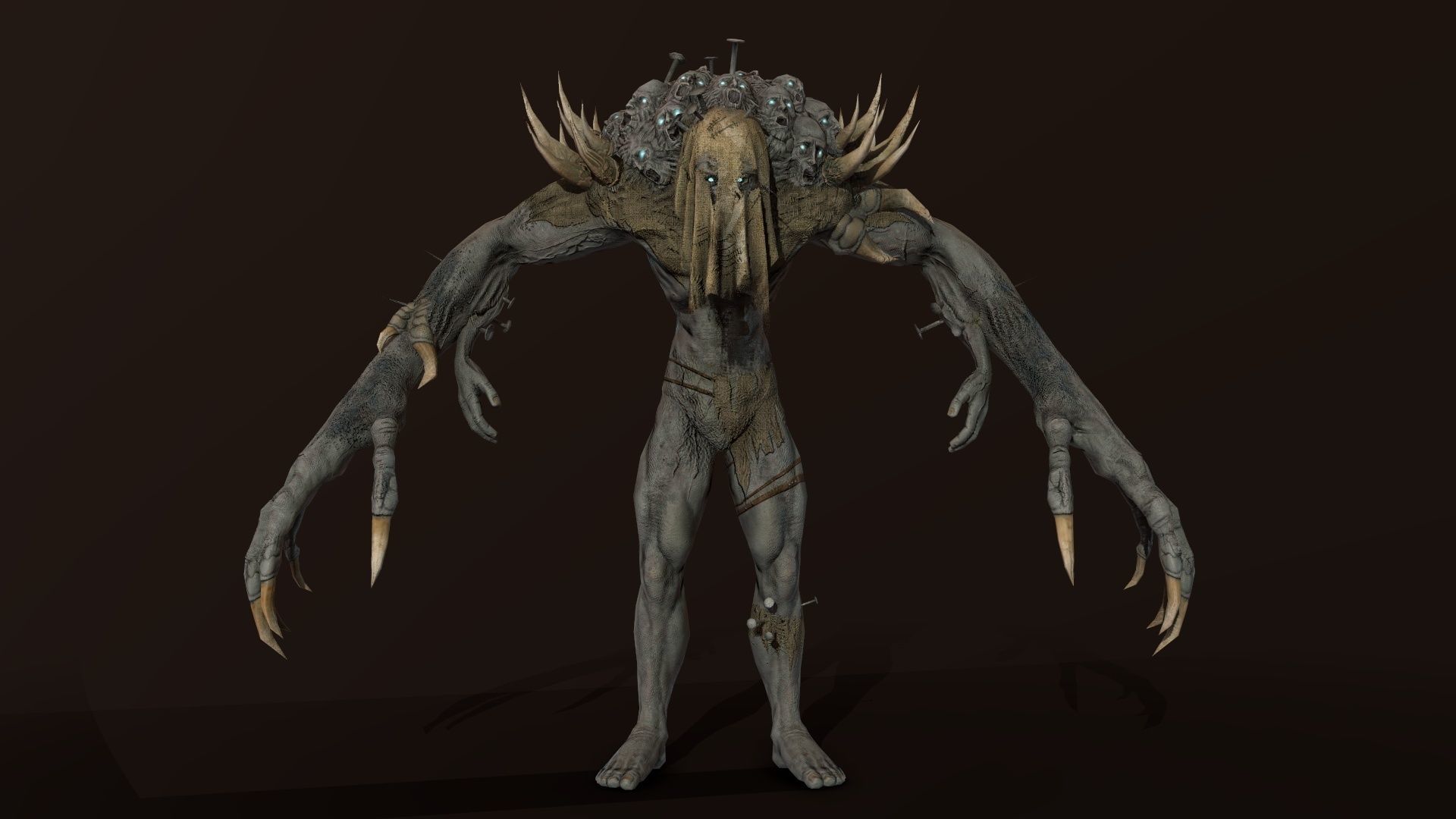 Reaper creature with long arms and claws Low-poly 3D model_5