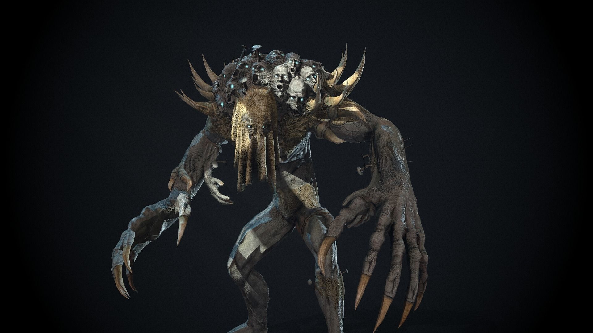 Reaper creature with long arms and claws Low-poly 3D model_7