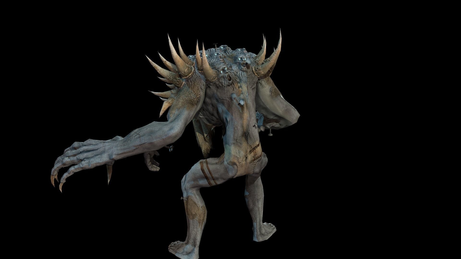 Reaper creature with long arms and claws Low-poly 3D model_23