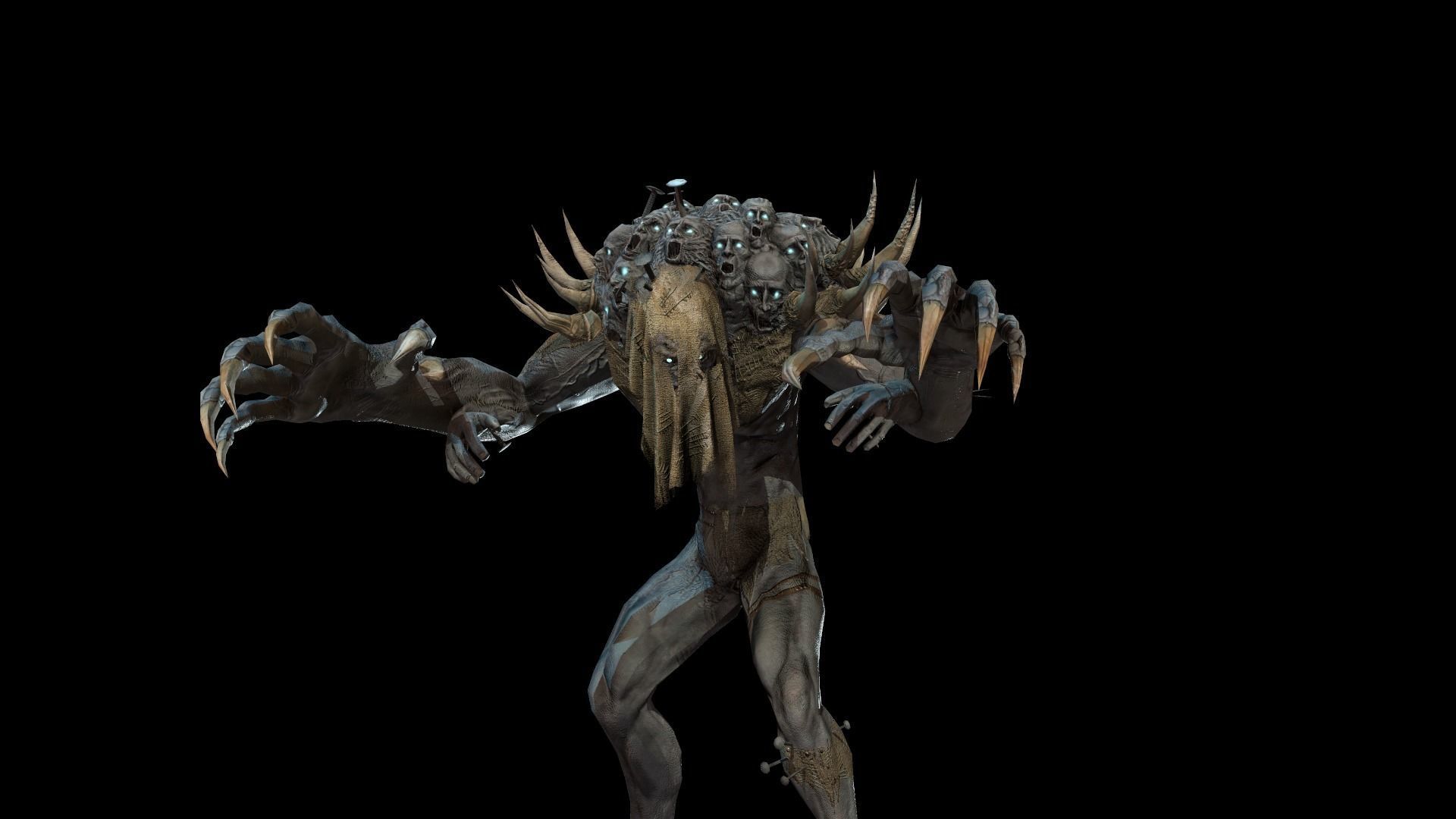 Reaper creature with long arms and claws Low-poly 3D model_4