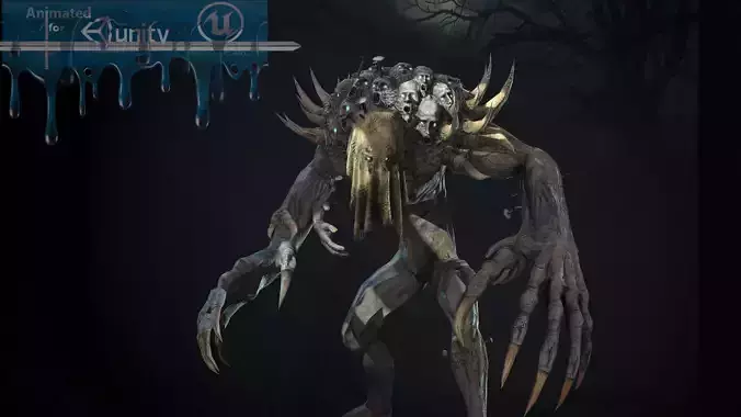 Reaper creature with long arms and claws Low-poly 3D model