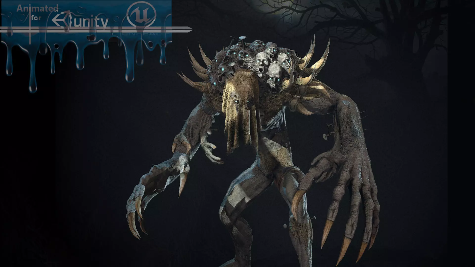 Reaper creature with long arms and claws Low-poly 3D model_0