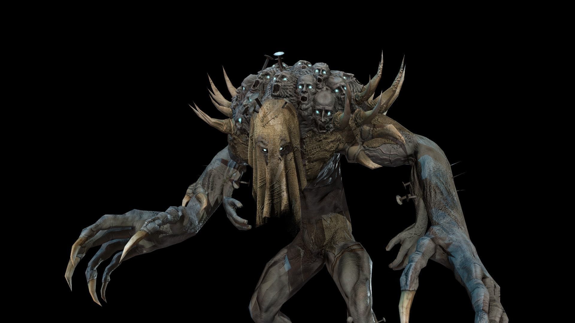 Reaper creature with long arms and claws Low-poly 3D model_3