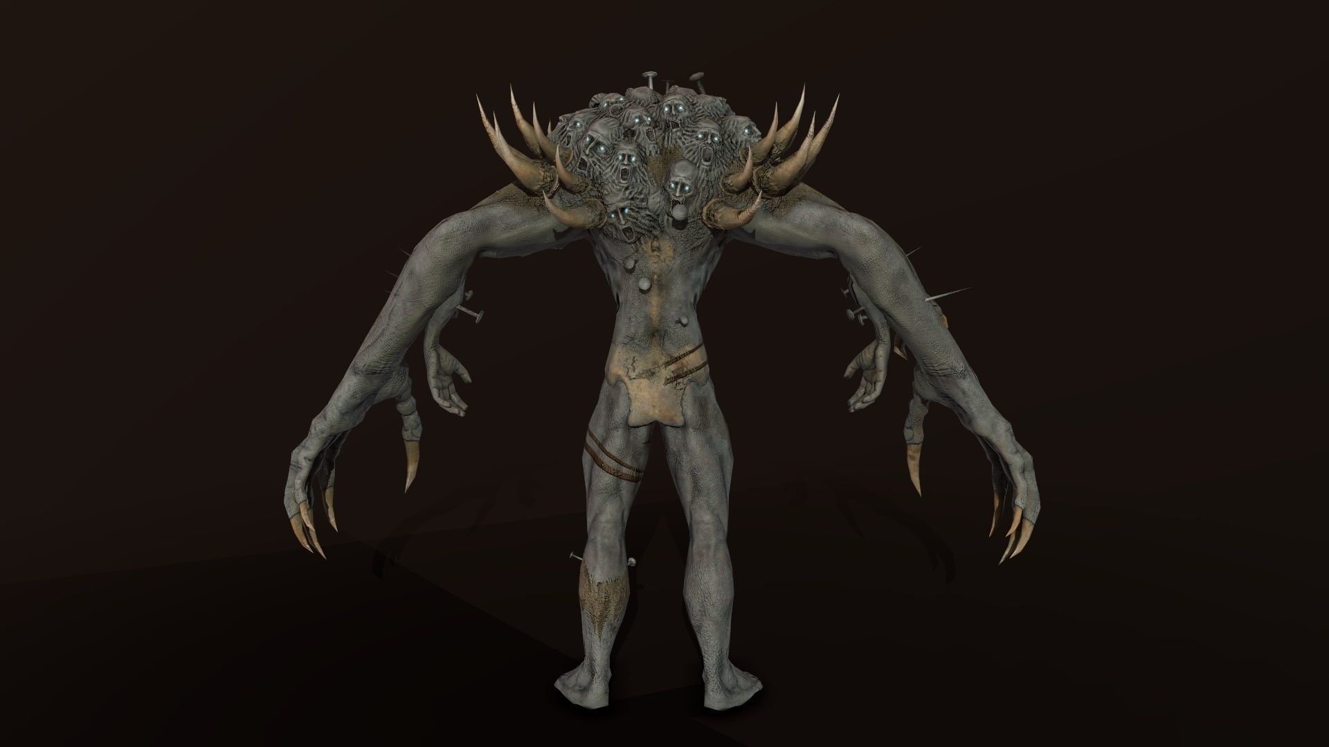 Reaper creature with long arms and claws Low-poly 3D model_16