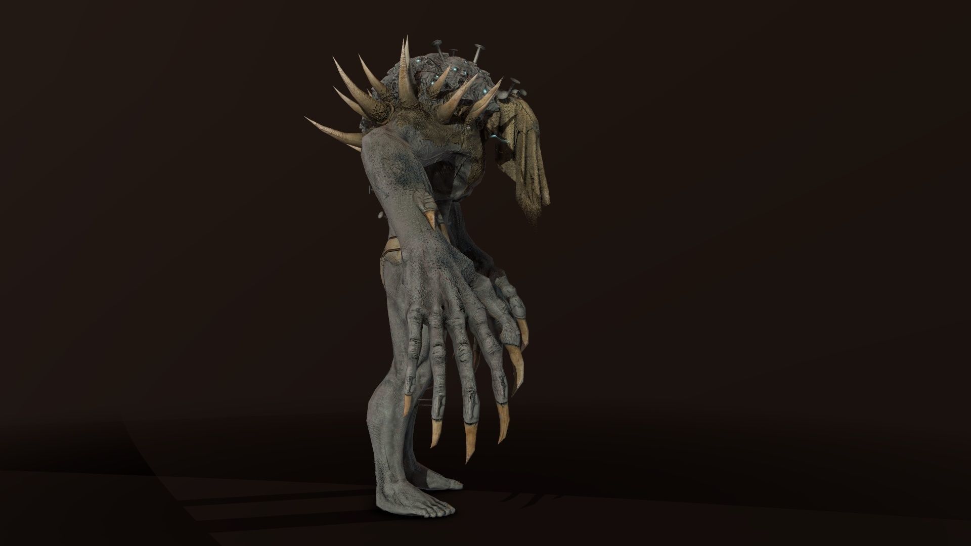 Reaper creature with long arms and claws Low-poly 3D model_11