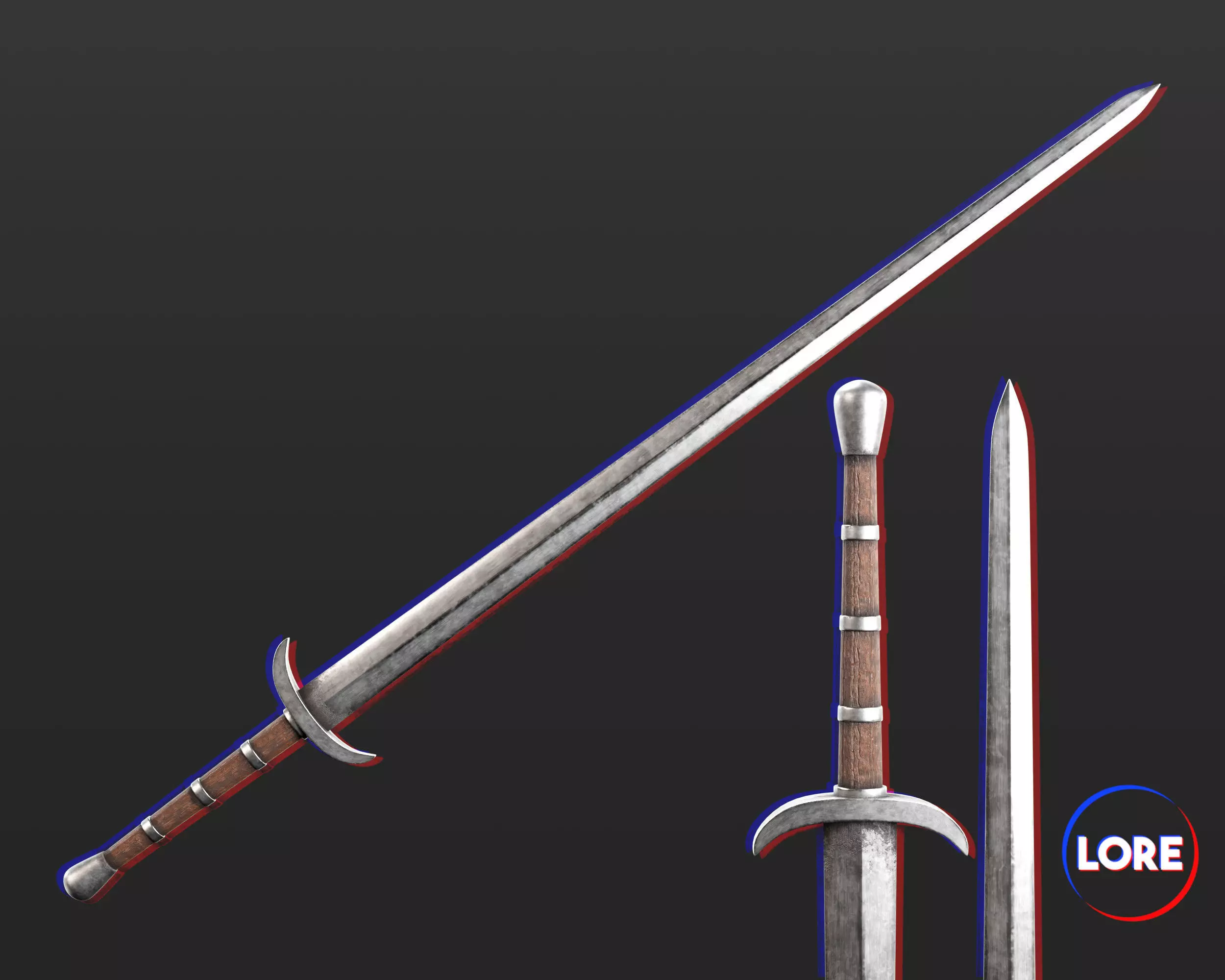 Medieval Common Weapon Long Sword Low-poly 3D model_0