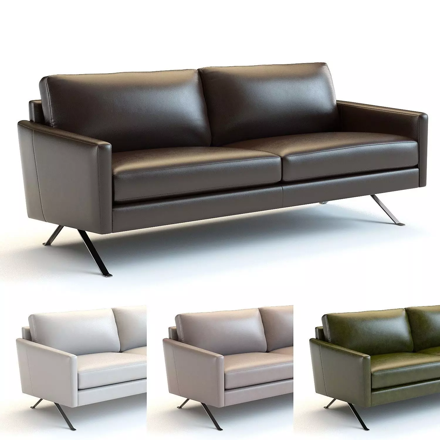 West Elm - Angled Arm Leather Sofa 3D model_0