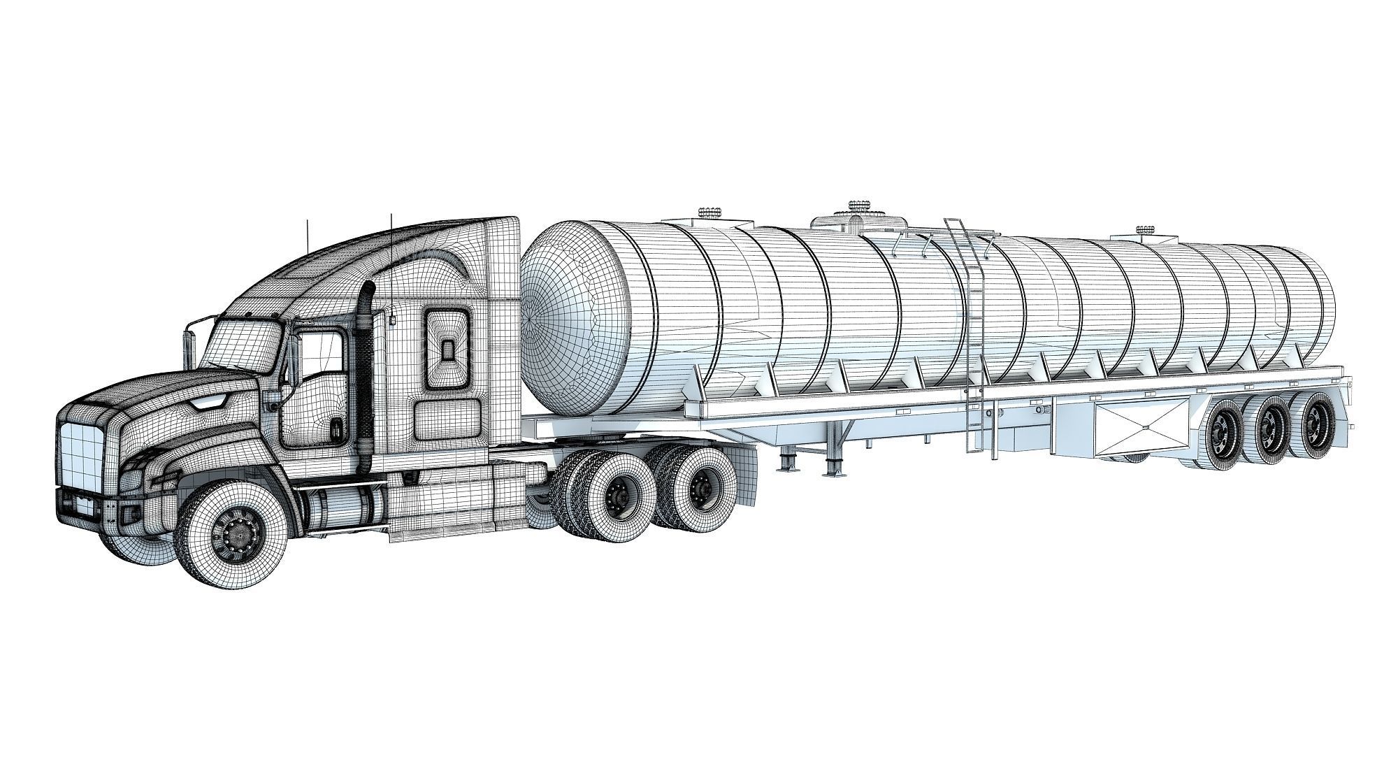 White Truck with Semi Trailer Tank 3D model_12