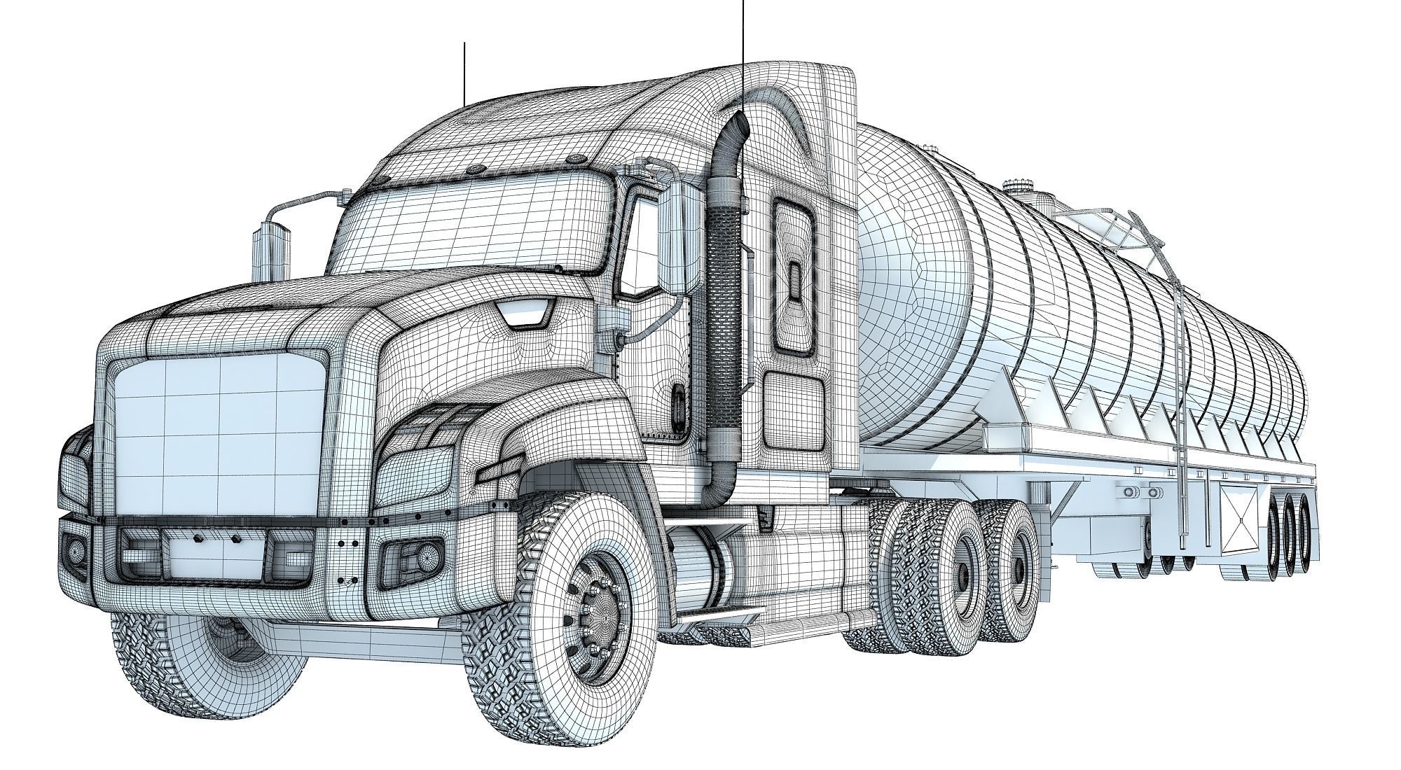 White Truck with Semi Trailer Tank 3D model_16