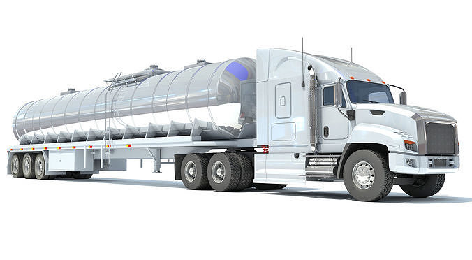 White Truck with Semi Trailer Tank 3D model
