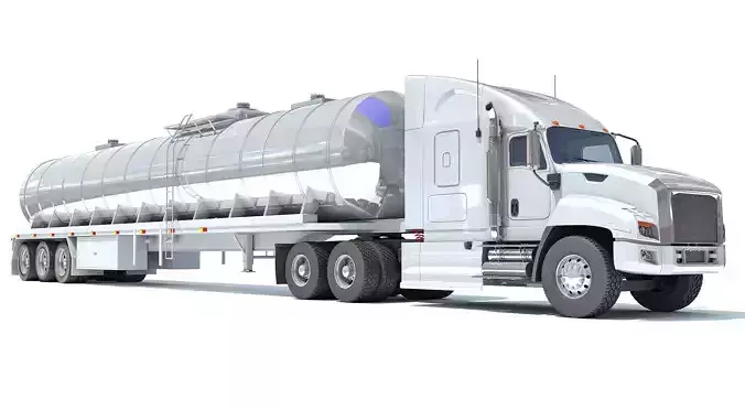 White Truck with Semi Trailer Tank 3D model