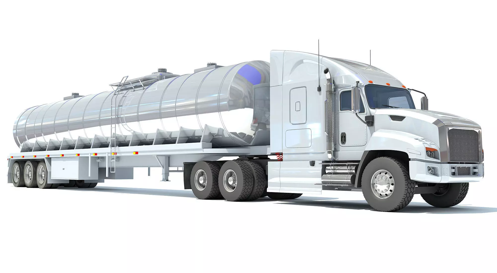 White Truck with Semi Trailer Tank 3D model_0