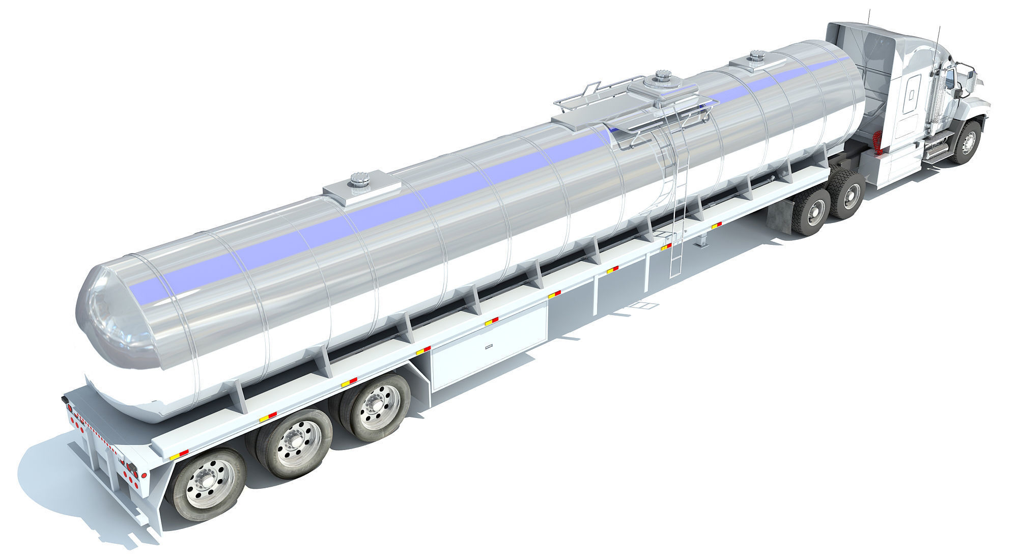 White Truck with Semi Trailer Tank 3D model_4