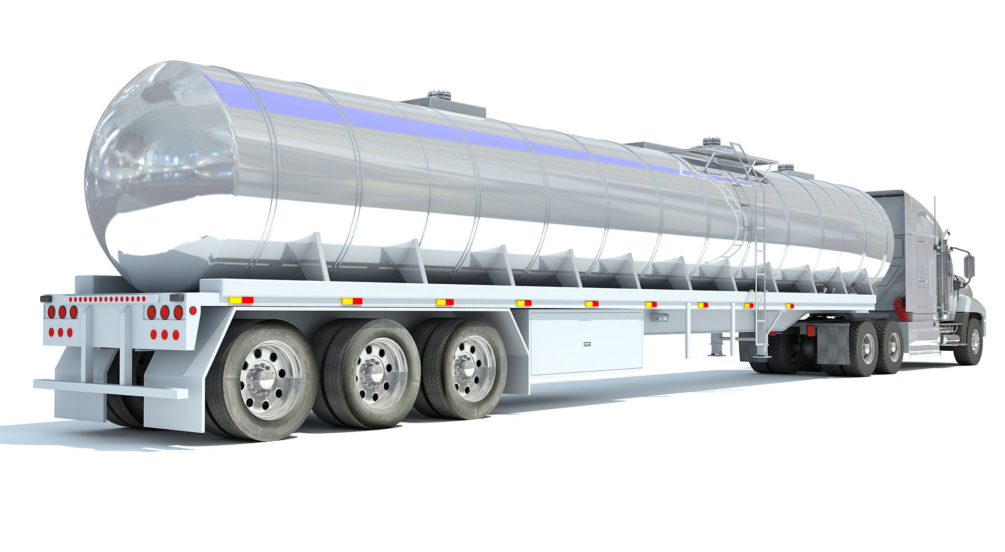 White Truck with Semi Trailer Tank 3D model_5