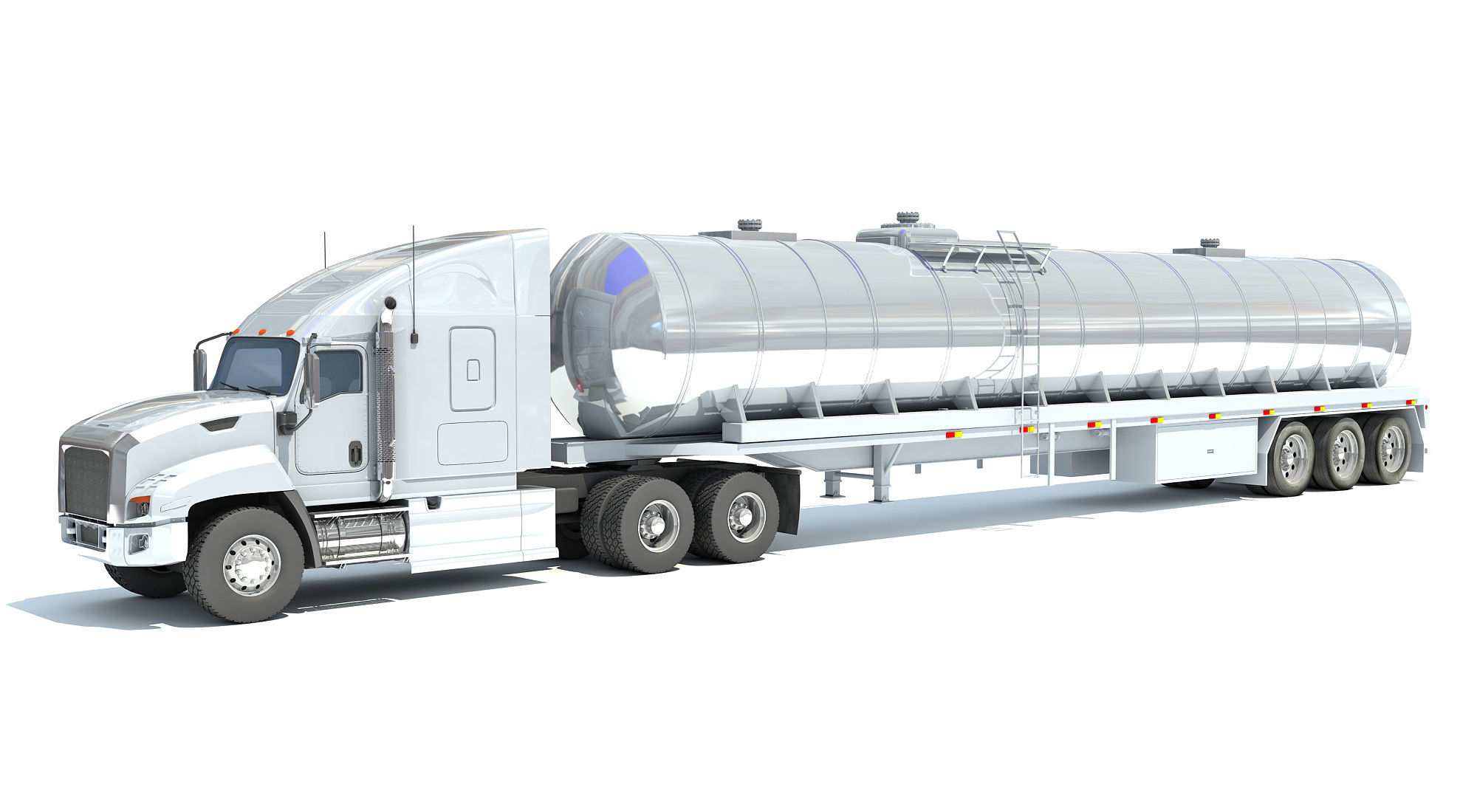 White Truck with Semi Trailer Tank 3D model_1