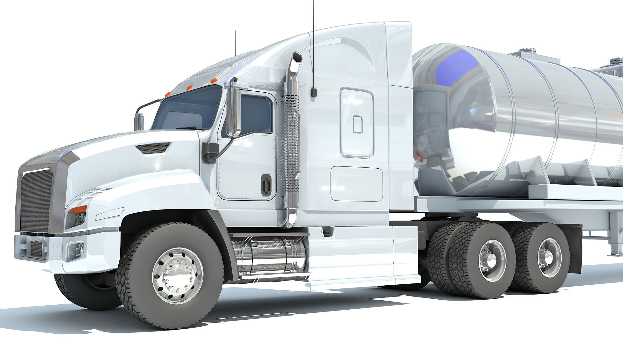 White Truck with Semi Trailer Tank 3D model_9