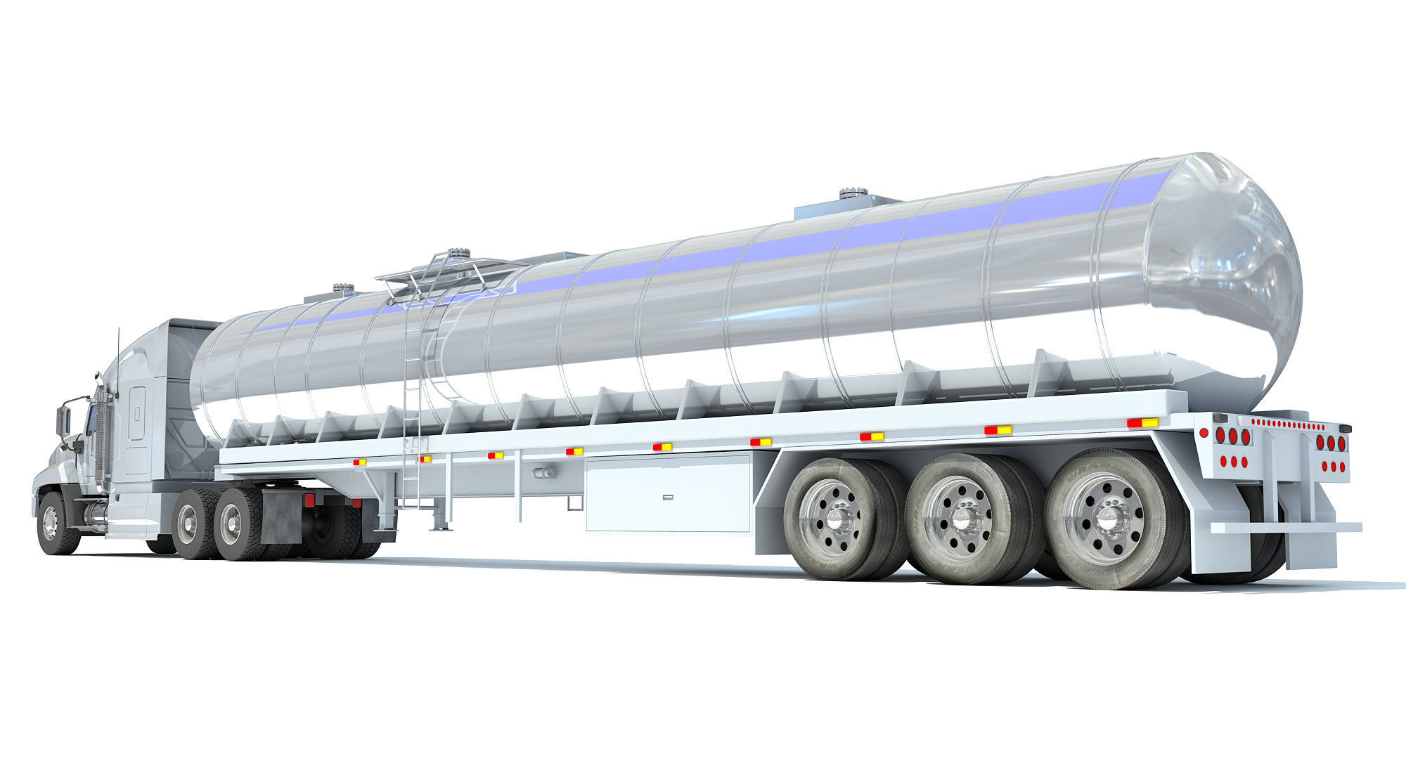 White Truck with Semi Trailer Tank 3D model_3