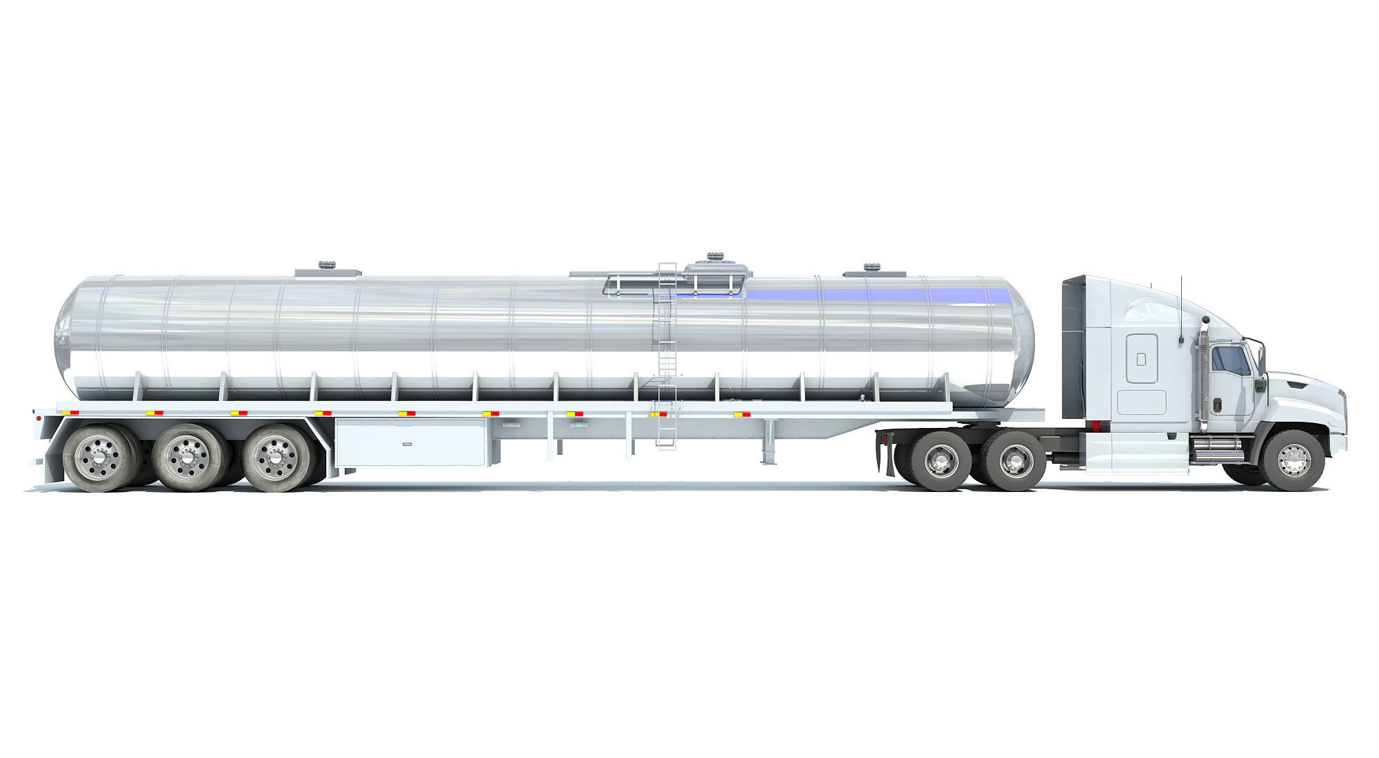 White Truck with Semi Trailer Tank 3D model_6