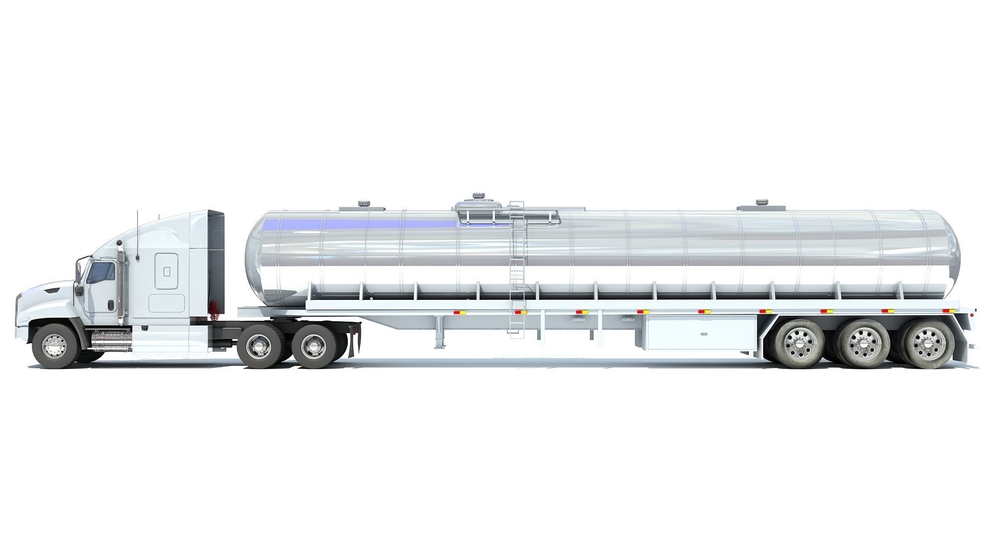 White Truck with Semi Trailer Tank 3D model_2